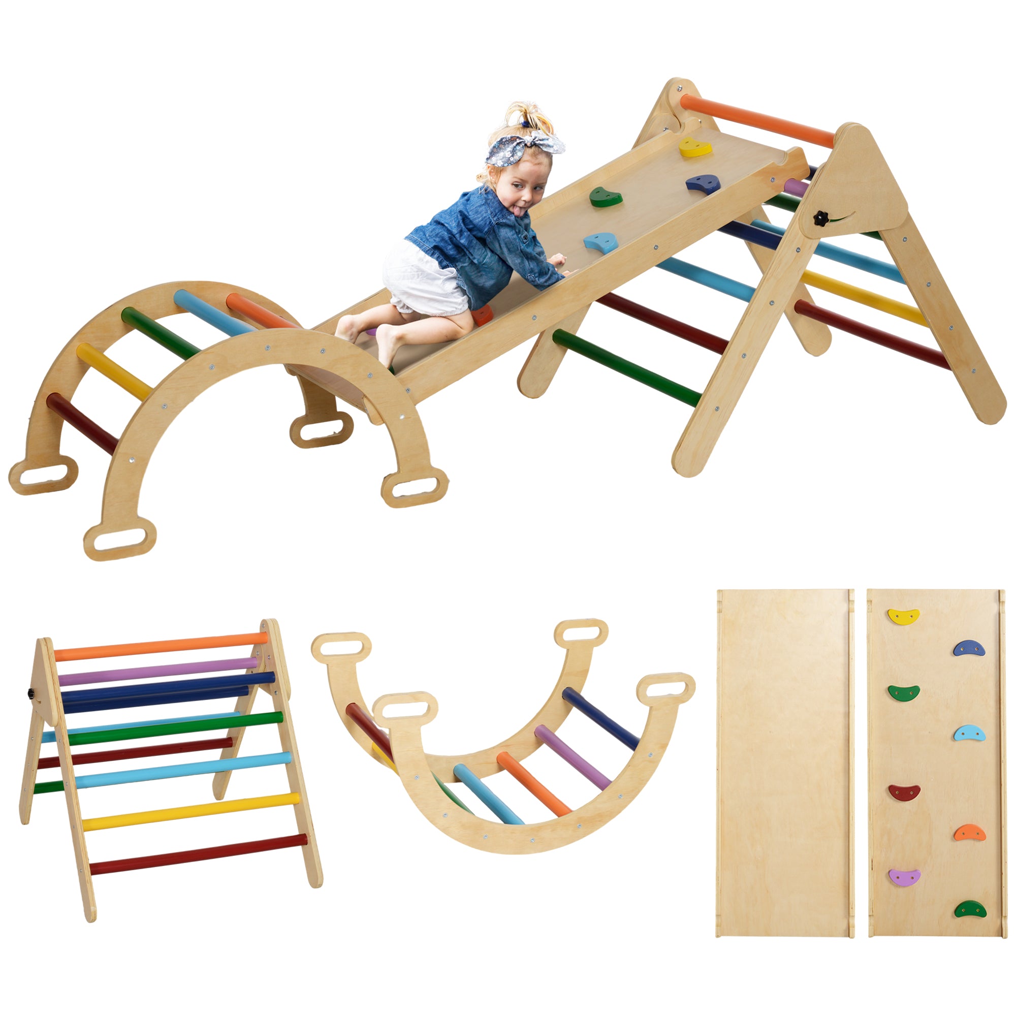 Triângulo de Escalada de Madeira Multicor 178x64,5x63 cm para Crianças de 18-48 Meses
