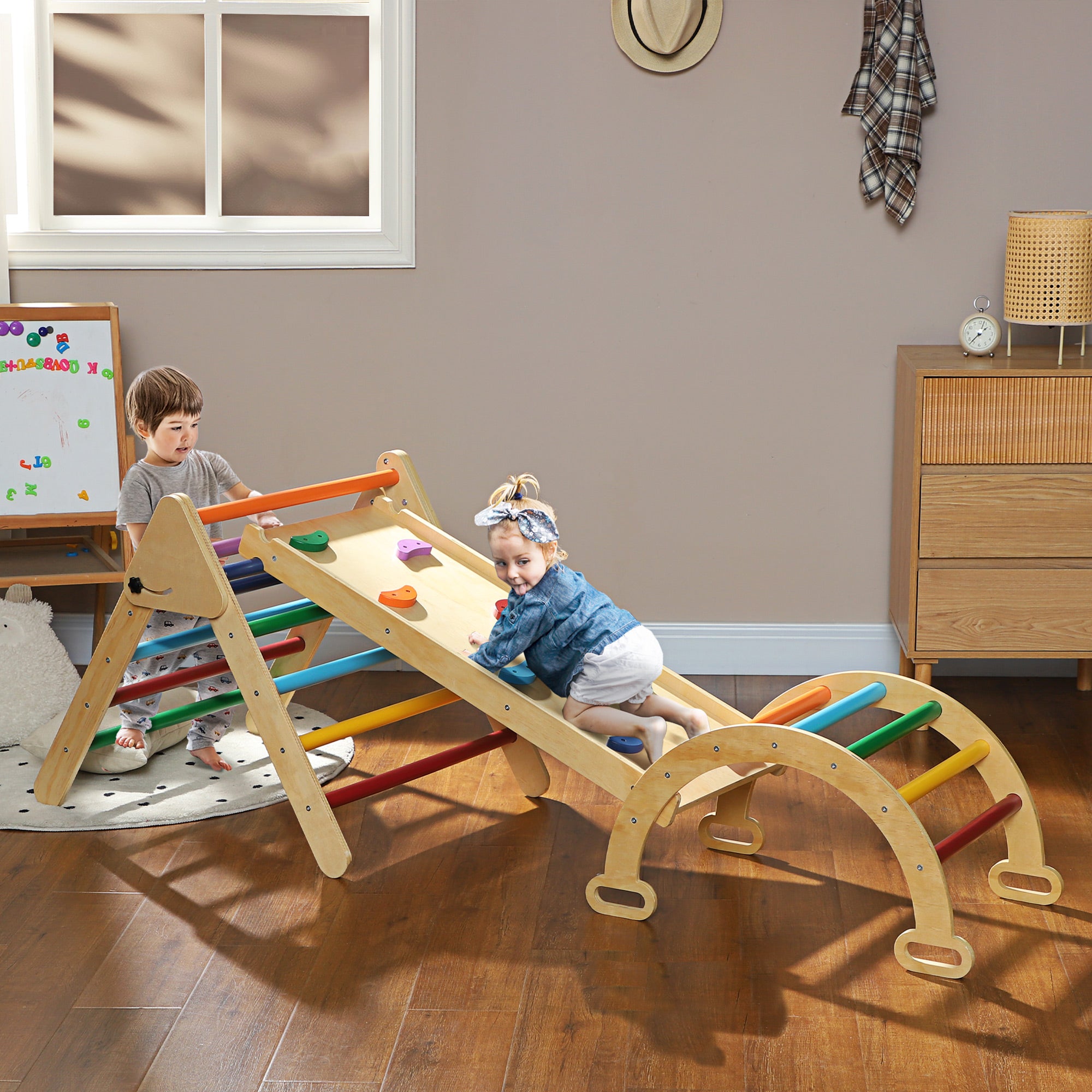 Triângulo de Escalada de Madeira Multicor 178x64,5x63 cm para Crianças de 18-48 Meses