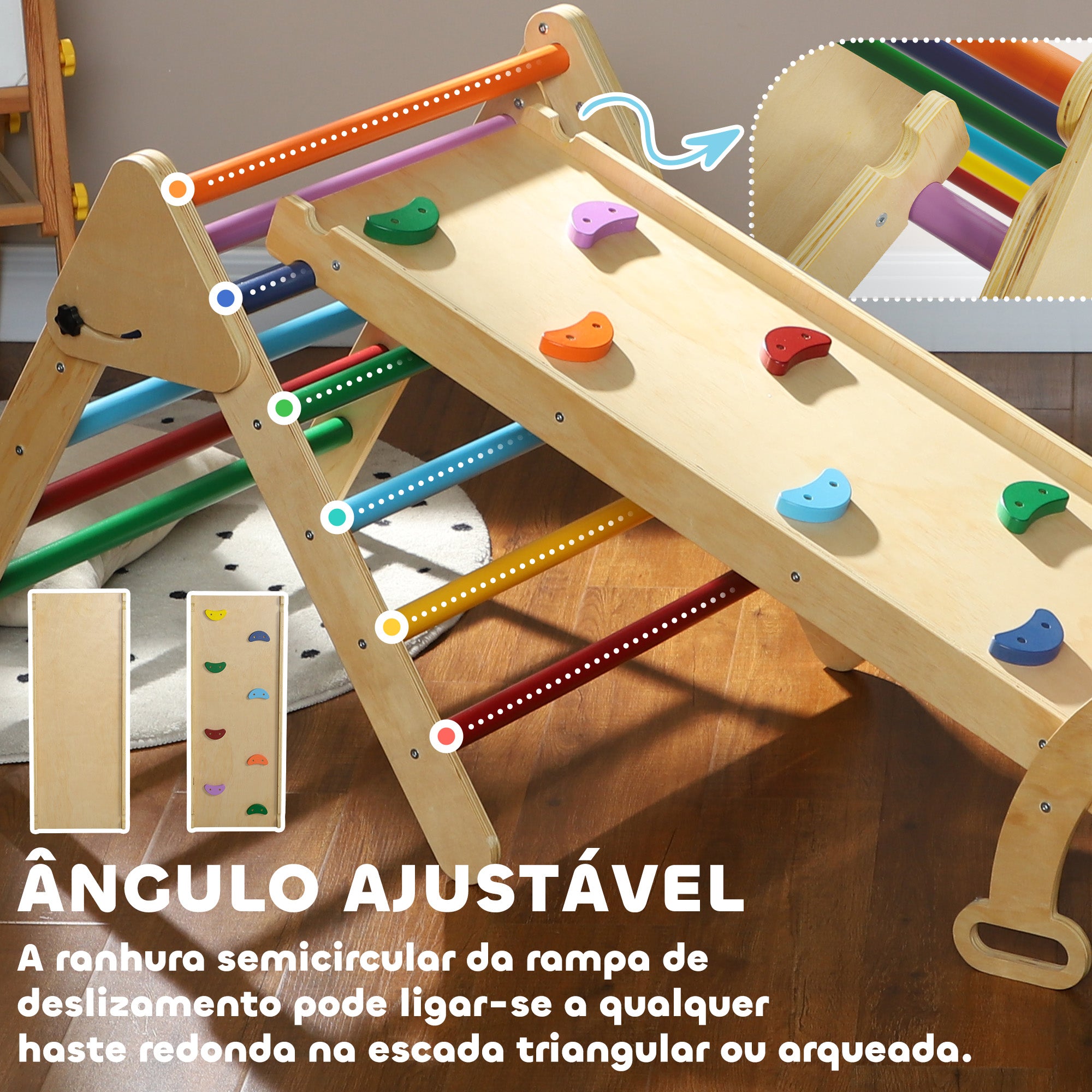 Triângulo de Escalada de Madeira Multicor 178x64,5x63 cm para Crianças de 18-48 Meses