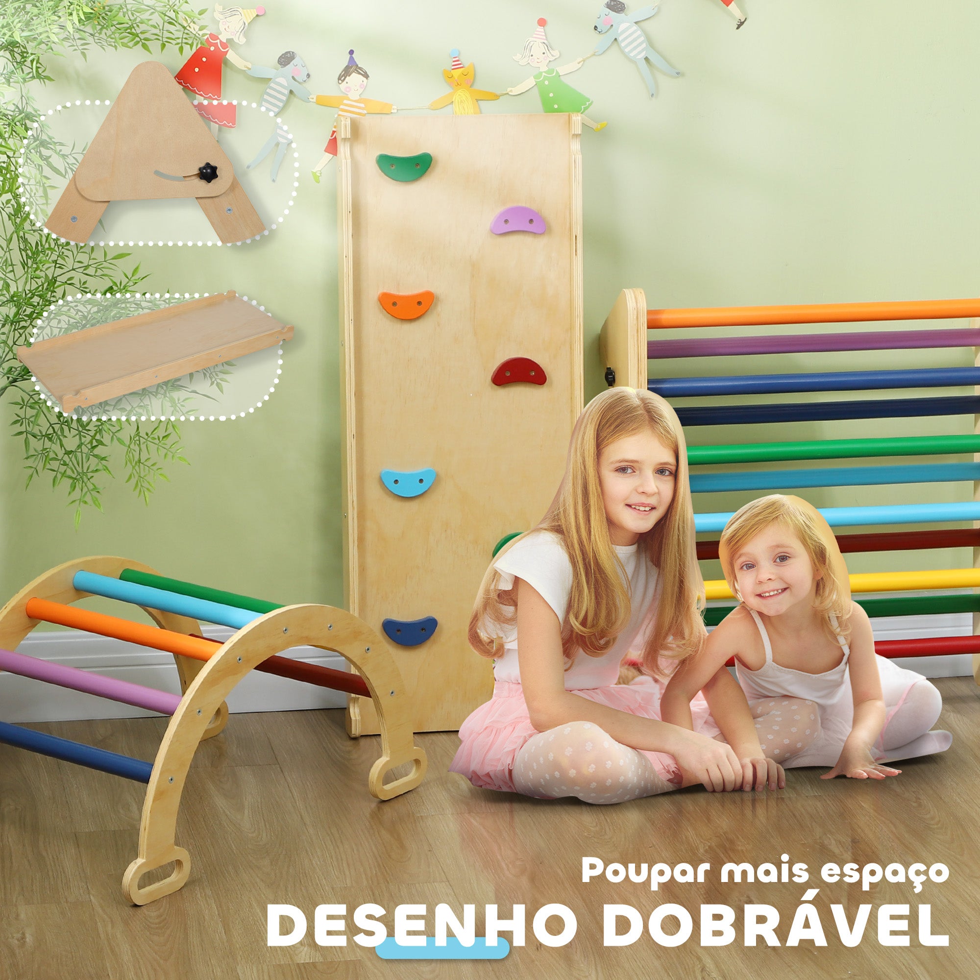 Triângulo de Escalada de Madeira Multicor 178x64,5x63 cm para Crianças de 18-48 Meses