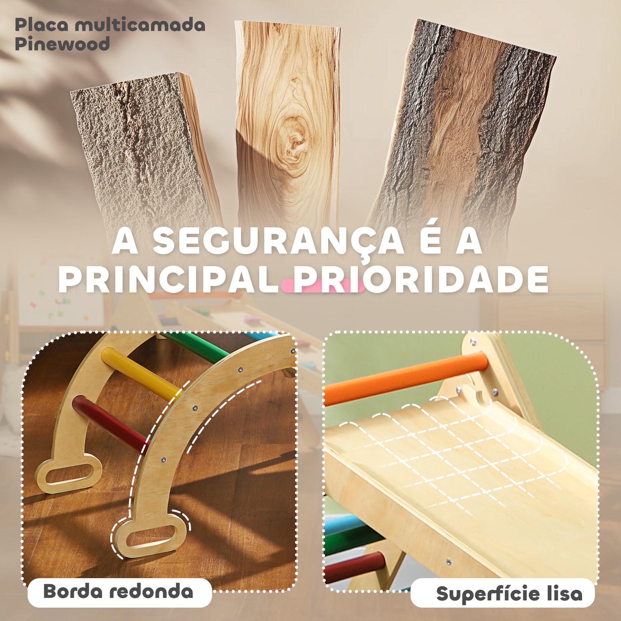 Triângulo de Escalada de Madeira Multicor 178x64,5x63 cm para Crianças de 18-48 Meses