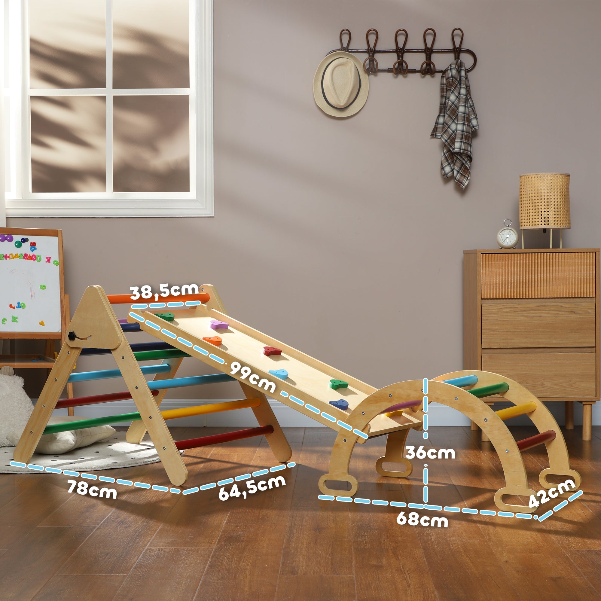 Triângulo de Escalada de Madeira Multicor 178x64,5x63 cm para Crianças de 18-48 Meses