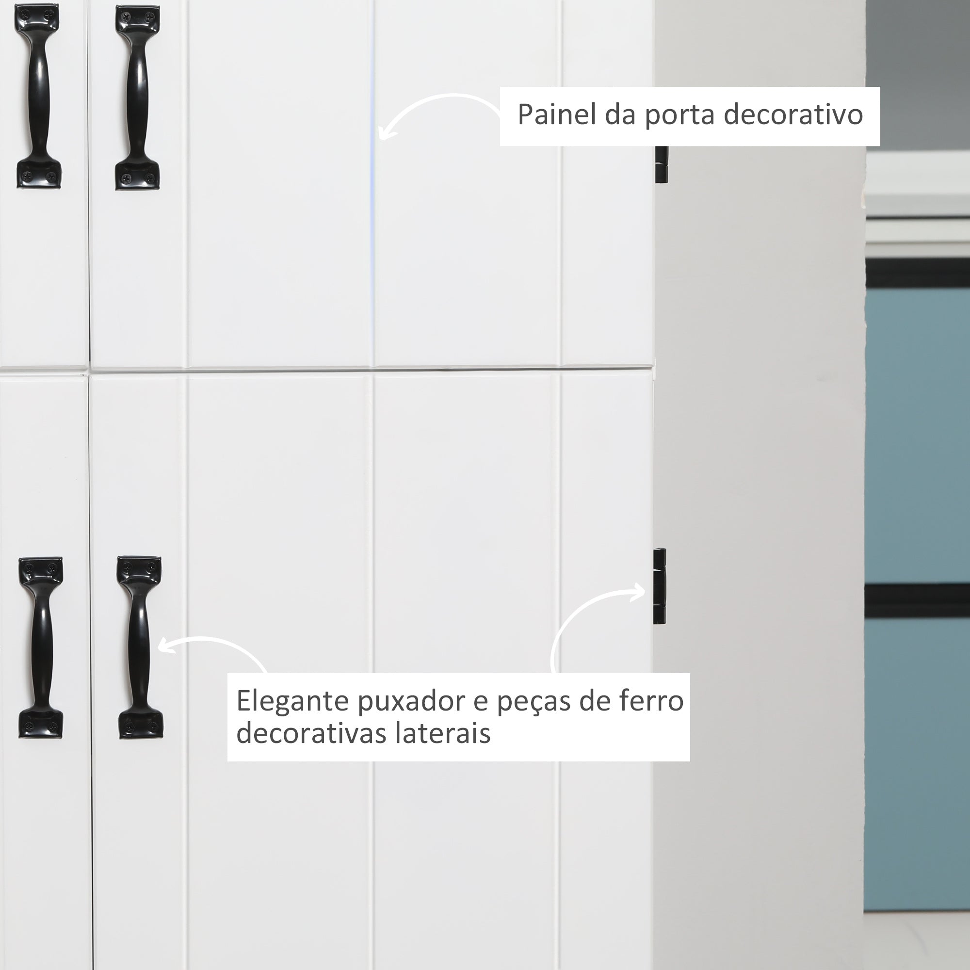 Armário de Cozinha Móvel Branco 76x40x176,7cm com 4 Portas e 6 Prateleiras de Armazenamento