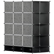 Armário Modular de Plástico com 16 Cubos 145x46x162cm - Preto e Branco