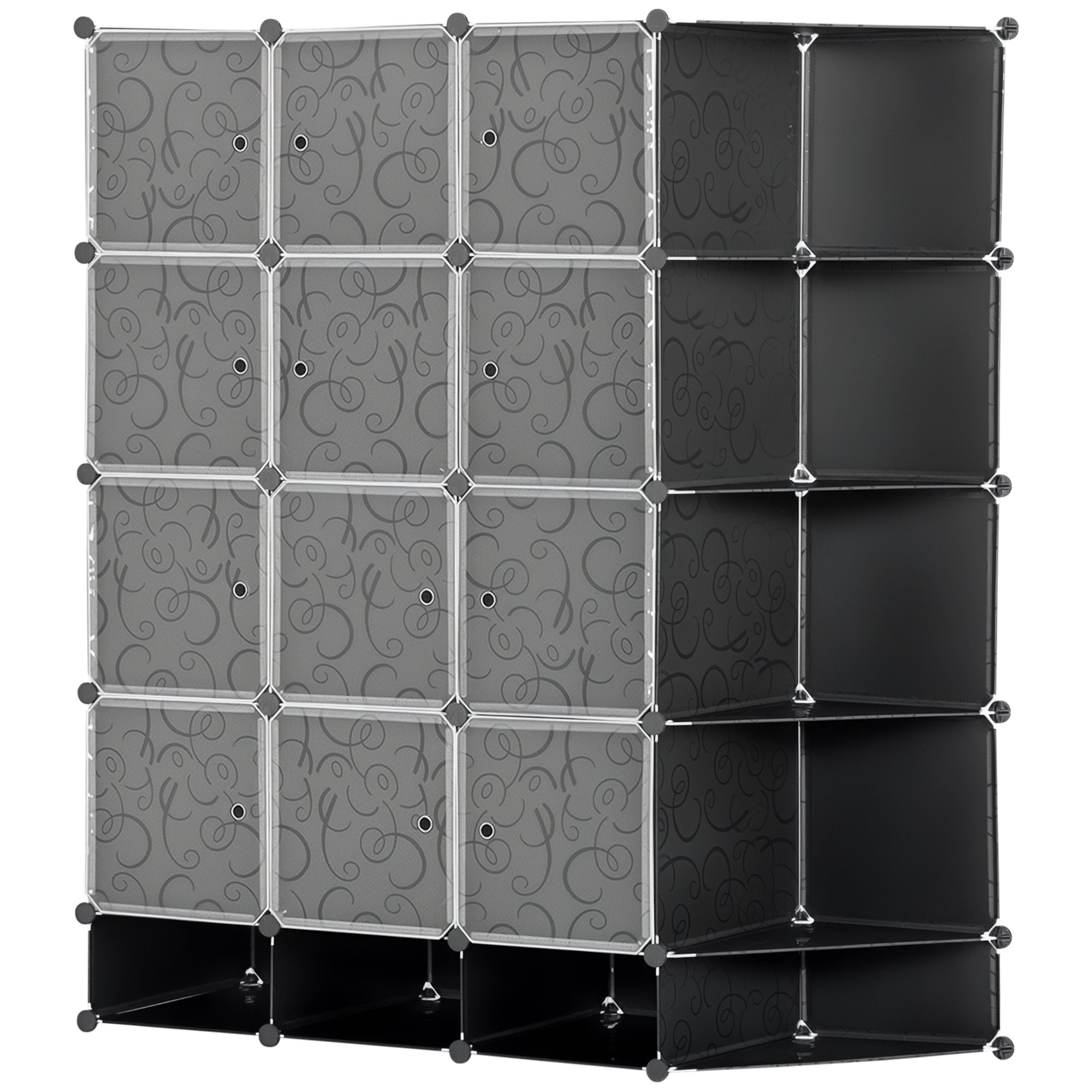 Armário Modular de Plástico com 16 Cubos 145x46x162cm - Preto e Branco