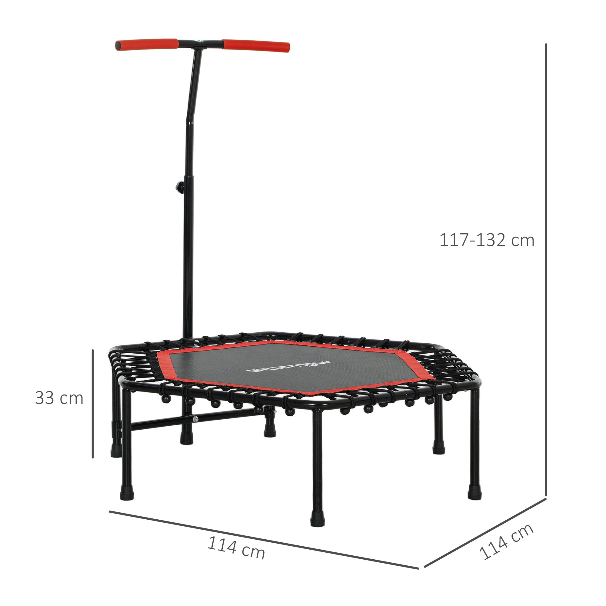 Trampolim Fitness Vermelho 114x114x132 cm com Guiador Ajustável em 3 Níveis