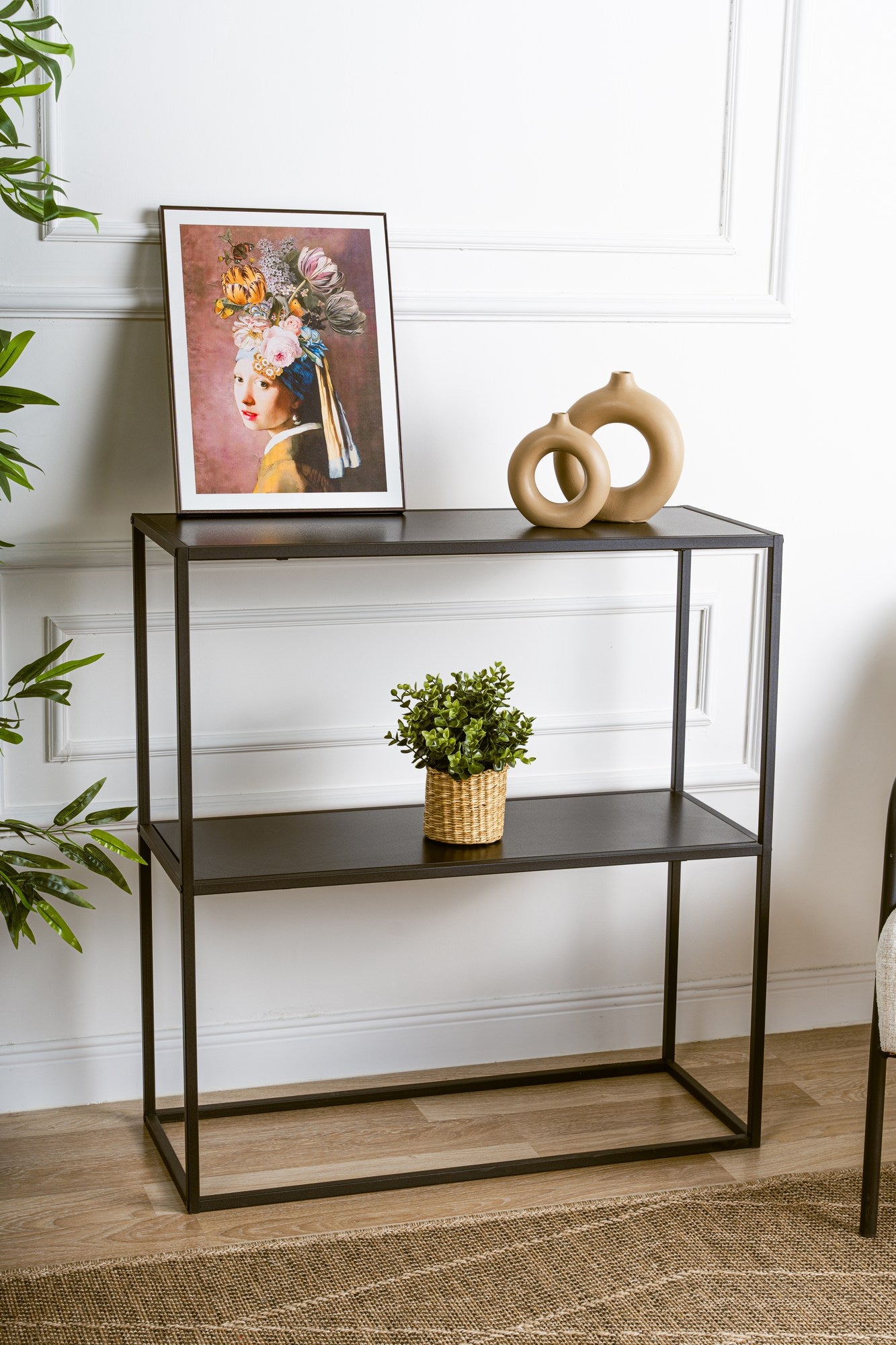 Aparador elegante preto, 80 x 85 x 30 cm | Aglomerado 100% revestido em melamina, 18 mm de espessura, pés de metal | Solução de armazenamento moderna para casa e escritório