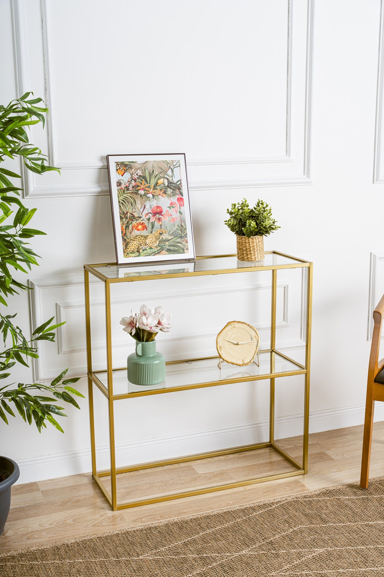 Aparador Dourado Elegante, 80 x 30 x 85 cm | 100% Vidro Temperado e Estrutura de Metal | Solução de Armazenamento Elegante para Salas de Estar e Salas de Jantar Modernas