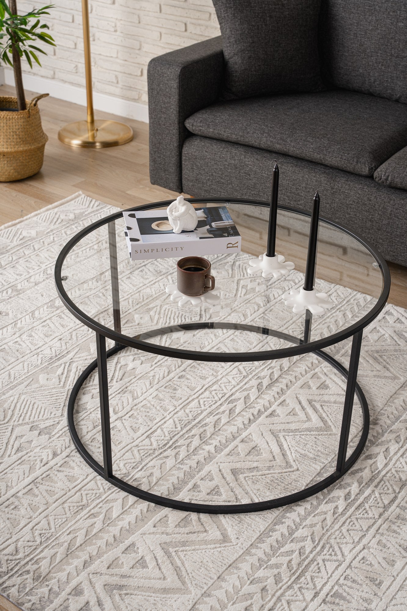Mesa de centro preta elegante, 80 x 80 x 43 cm | Tampo 100% vidro temperado, 4 mm | Estrutura 100% metal resistente, pernas de 15 mm | Perfeita para salas de estar modernas