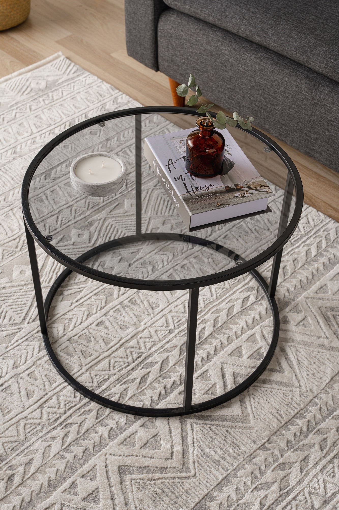 Mesa de Centro Preta Elegante, 60 x 60 x 43 cm | Tampo 100% Vidro Temperado, 4 mm | Estrutura Resistente 100% Metal, Pés de 15 mm | Design Moderno para Sala de Estar