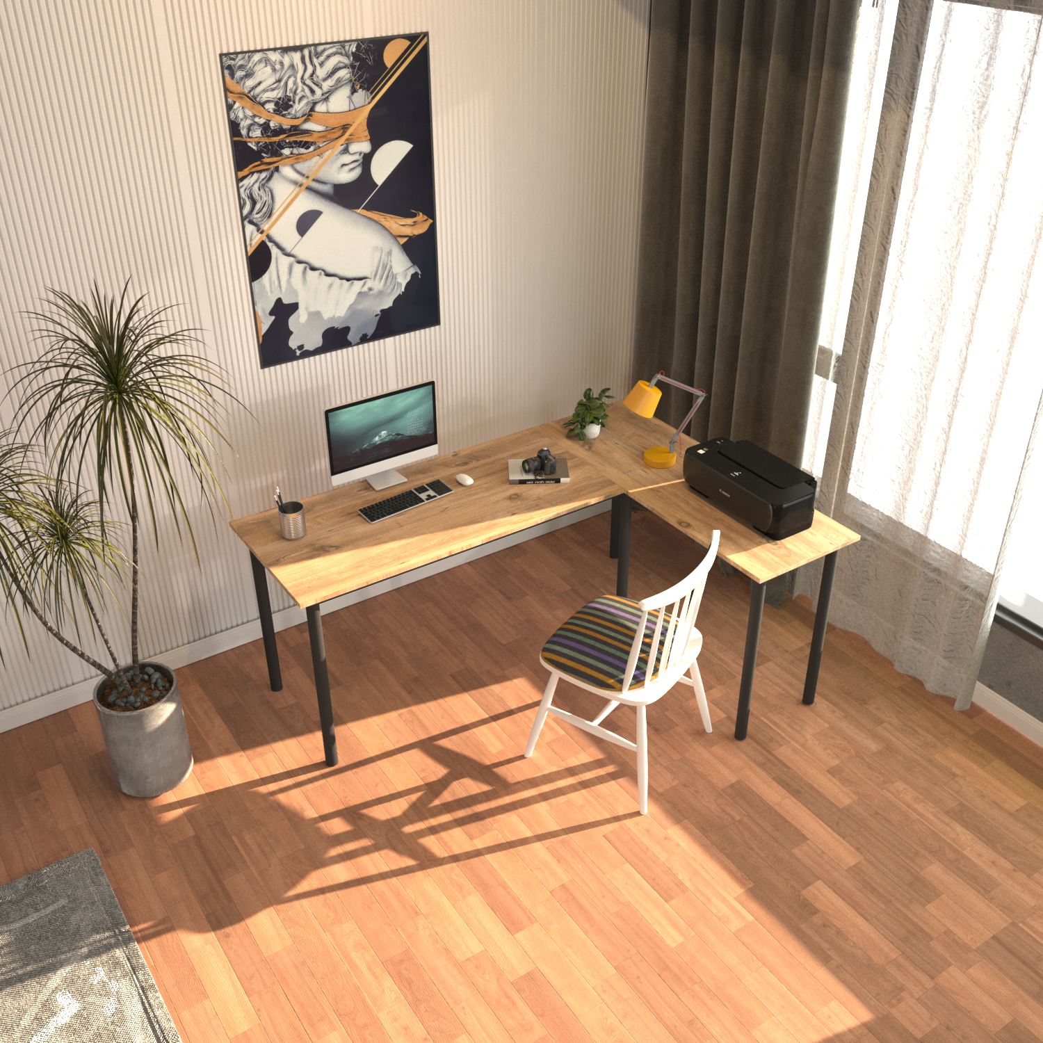 Secretária de Estudo – 150cm x 74,8cm x 120cm – Preto e Pinheiro Atlântico – Aglomerado