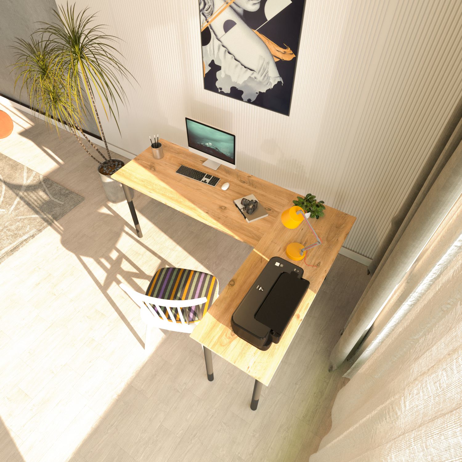 Secretária de Estudo – 150cm x 74,8cm x 120cm – Preto e Pinheiro Atlântico – Aglomerado