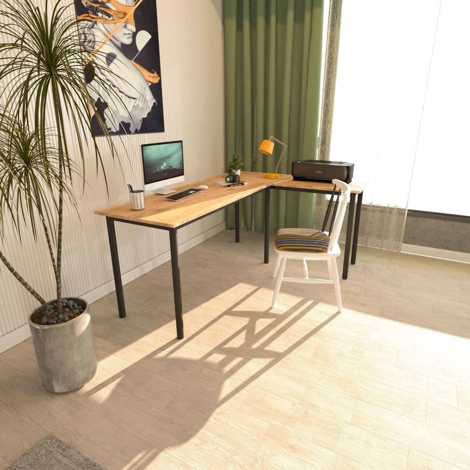 Secretária de Estudo – 150cm x 74,8cm x 120cm – Preto e Pinheiro Atlântico – Aglomerado