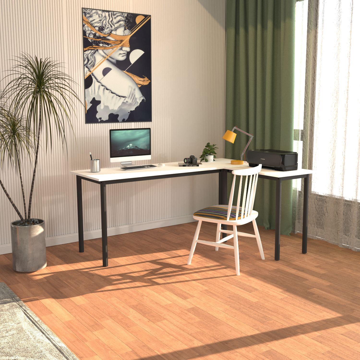 Secretária de Estudo – 150 cm x 120 cm – Preto e Branco – Aglomerado e Metal