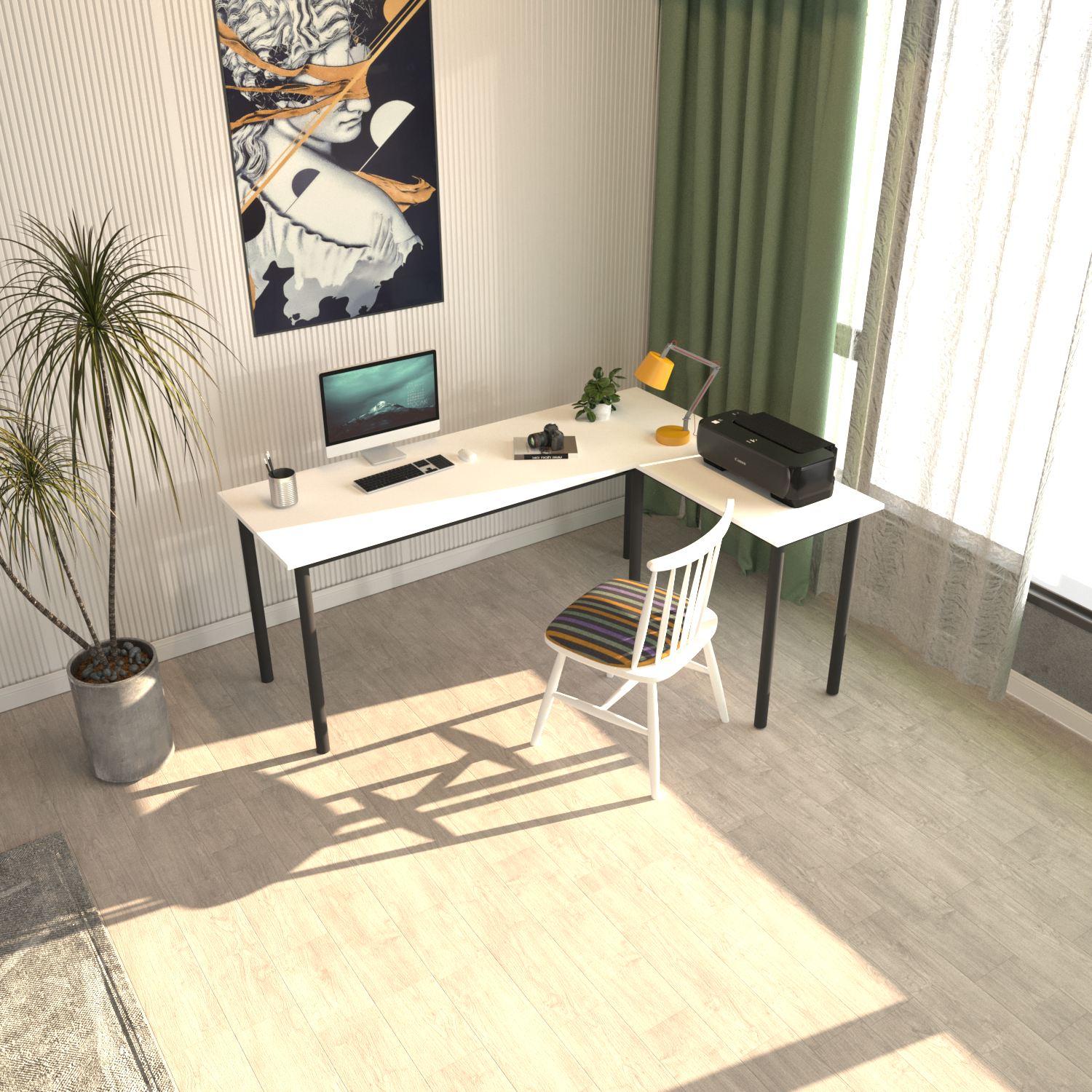 Secretária de Estudo – 150 cm x 120 cm – Preto e Branco – Aglomerado e Metal