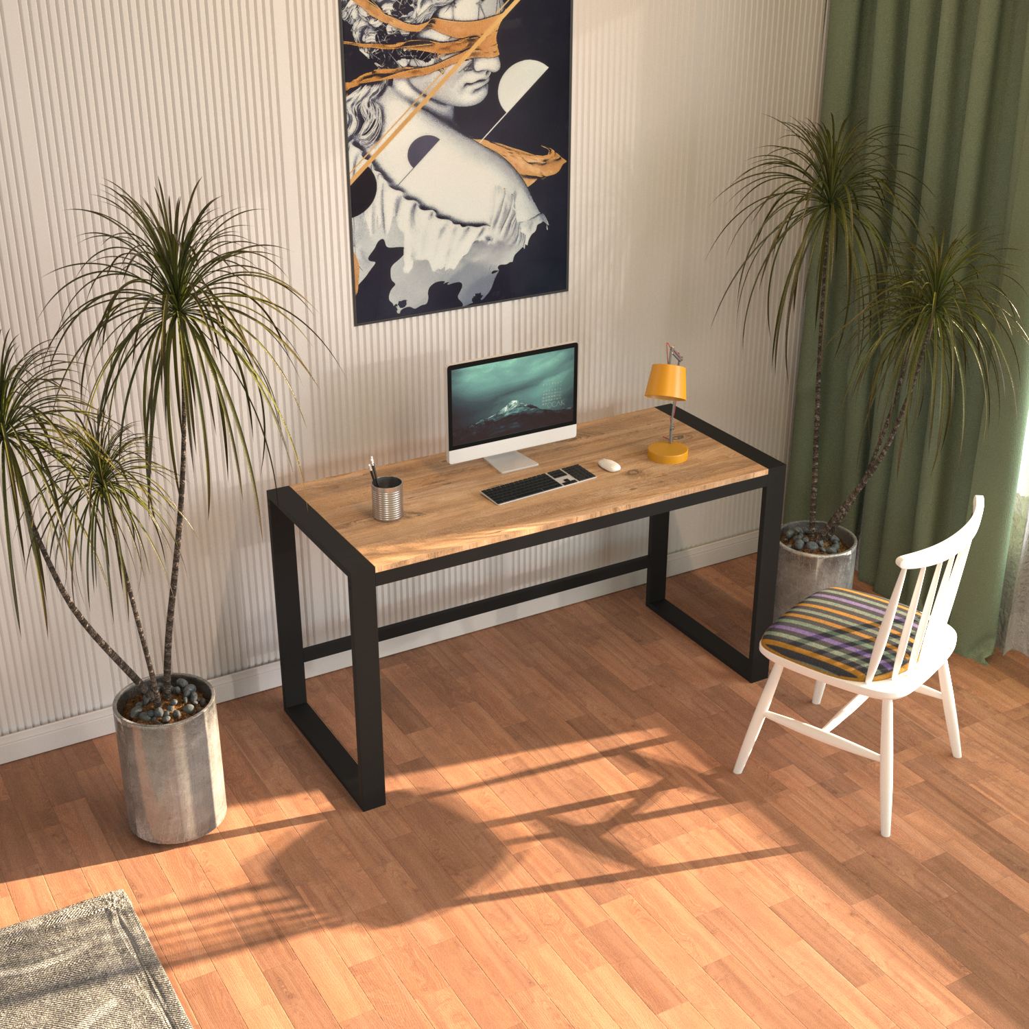 Secretária de Estudo/Escritório – 122cm x 77cm x 55cm – Pinheiro Atlântico e Preto – Aglomerado e Metal