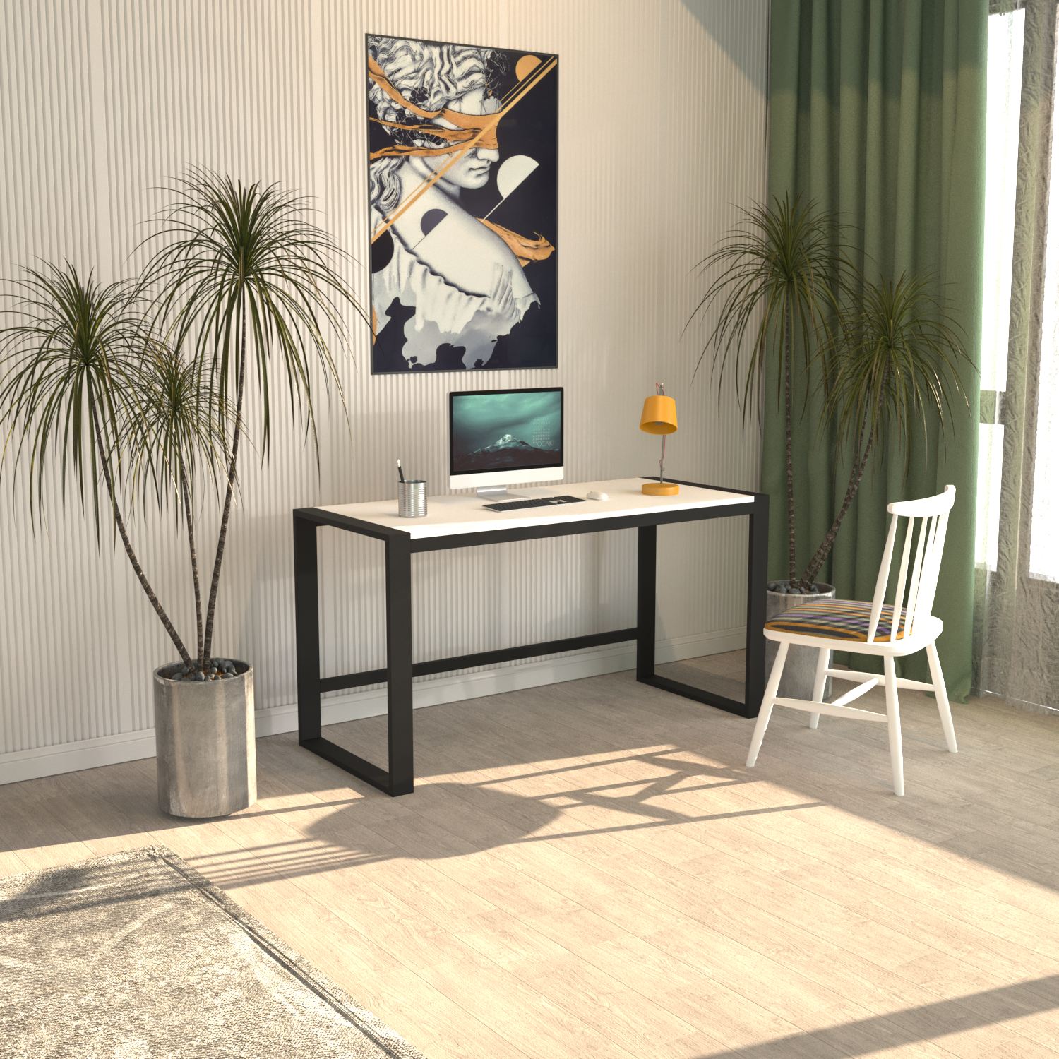 Secretária de Estudo – 122 cm x 77 cm x 55 cm – Branco e Preto – MDF e Metal