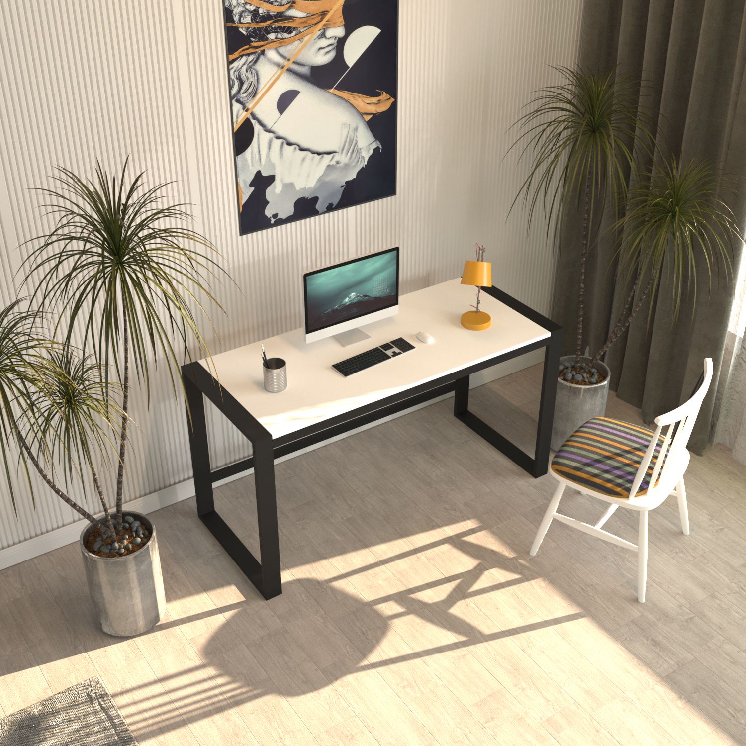 Secretária de Estudo – 122 cm x 77 cm x 55 cm – Branco e Preto – MDF e Metal