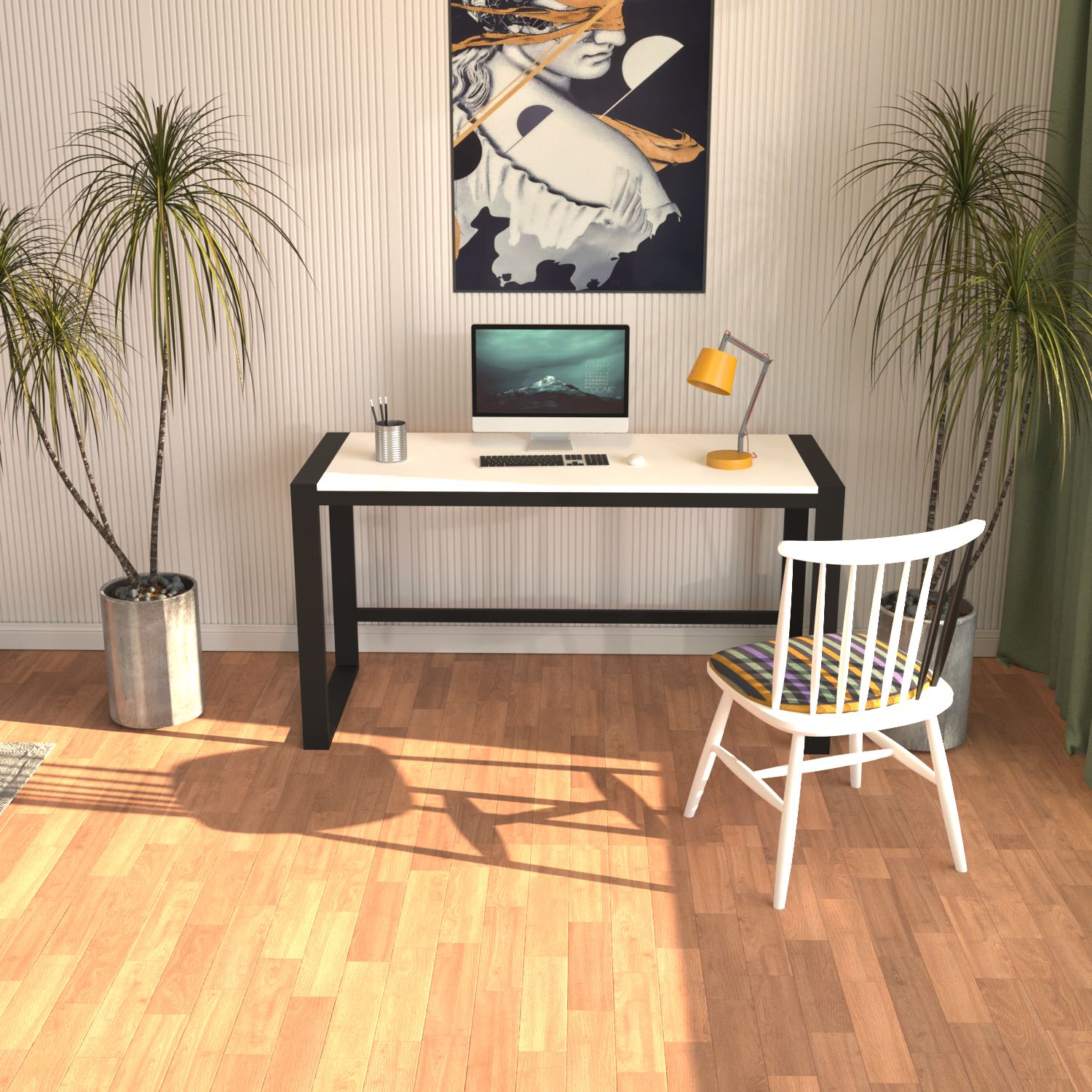 Secretária de Estudo – 122 cm x 77 cm x 55 cm – Branco e Preto – MDF e Metal