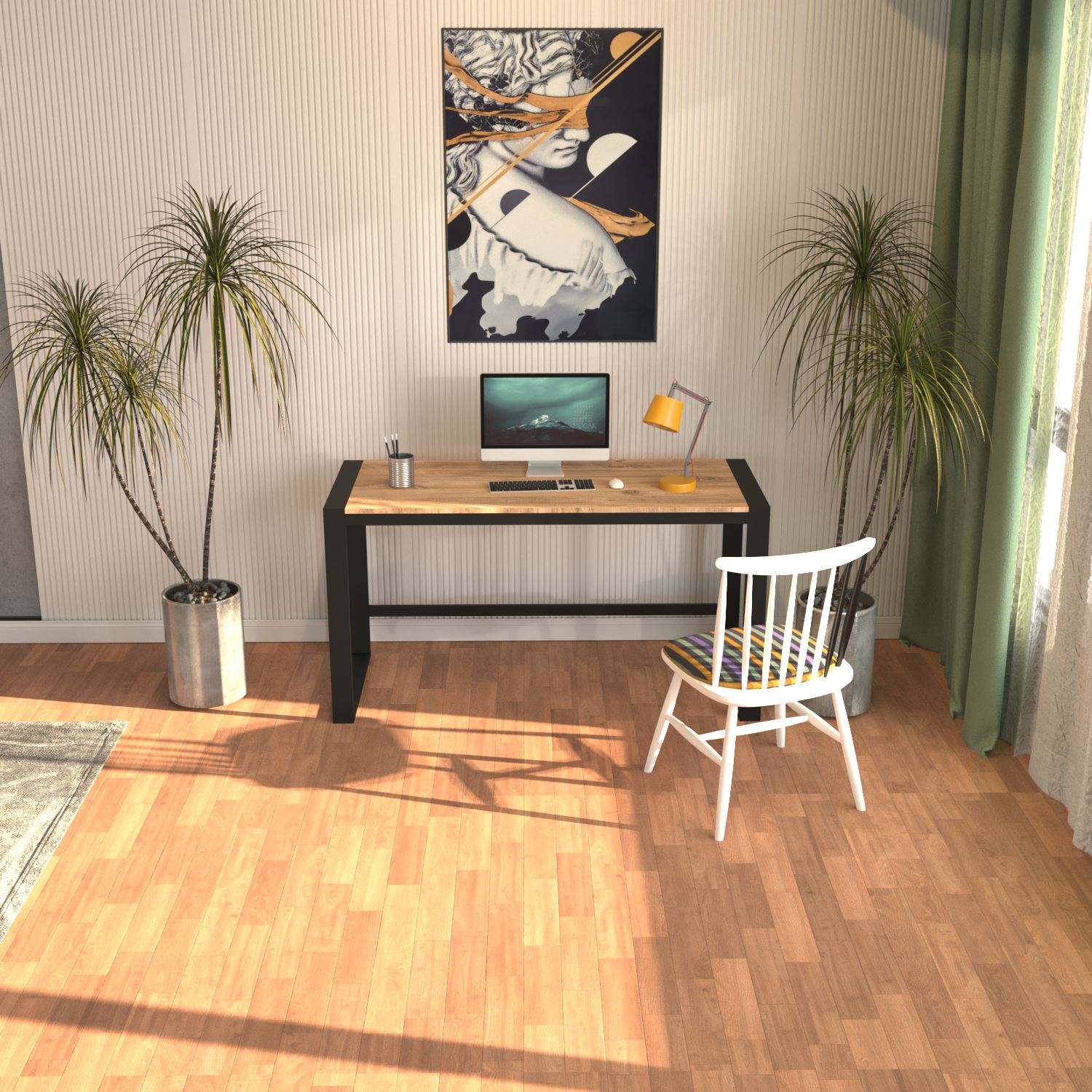 Secretária de Estudo – 152 cm x 77 cm – Preto e Pinheiro Atlântico