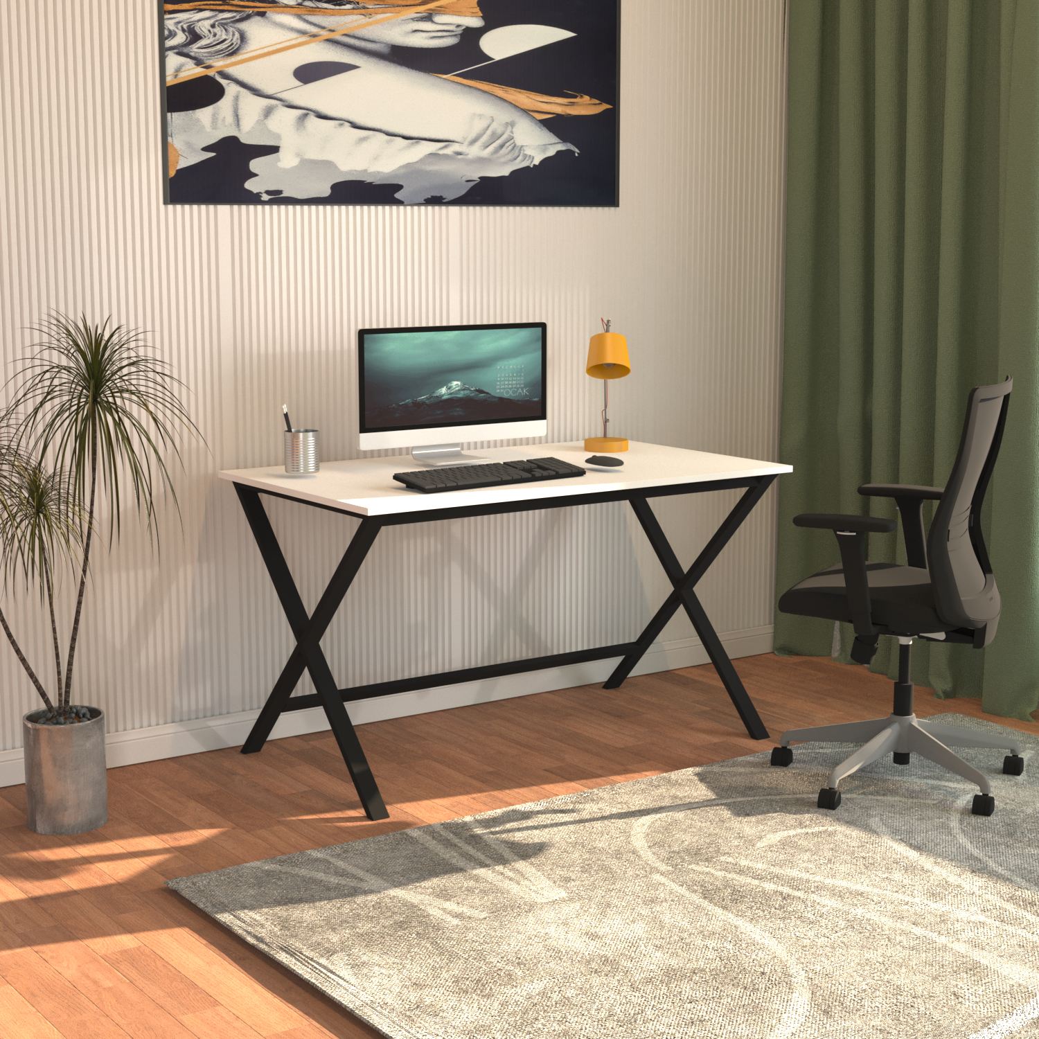 Secretária – 120cm x 77cm x 70cm – Preto e Branco – Aglomerado e Metal