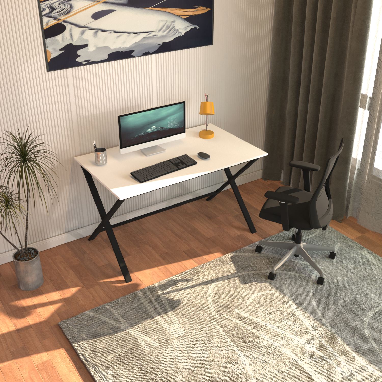 Secretária – 120cm x 77cm x 70cm – Preto e Branco – Aglomerado e Metal
