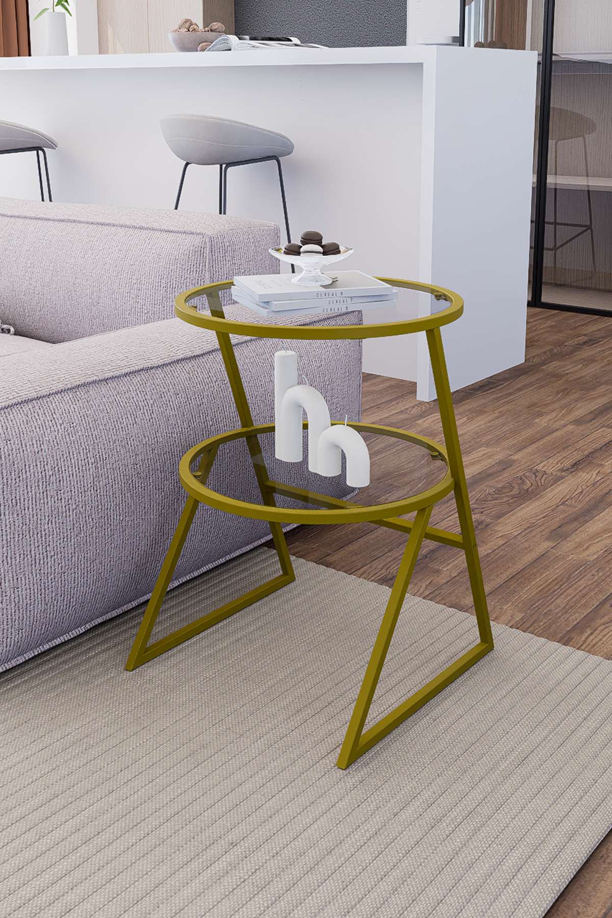 Mesa Lateral Dourada com Tampo de Vidro Temperado - Design Moderno em Metal e Vidro Cristalino 42x55x42cm