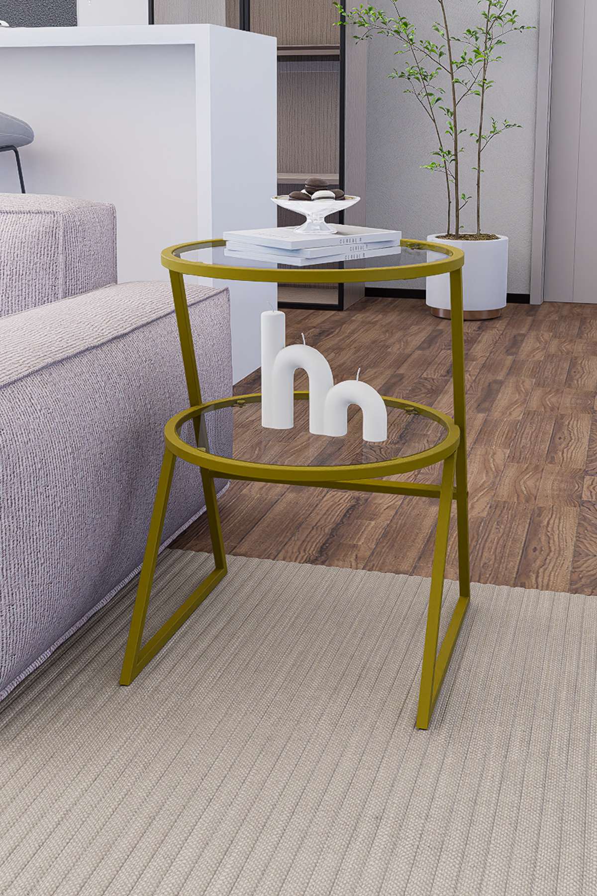 Mesa Lateral Dourada com Tampo de Vidro Temperado - Design Moderno em Metal e Vidro Cristalino 42x55x42cm