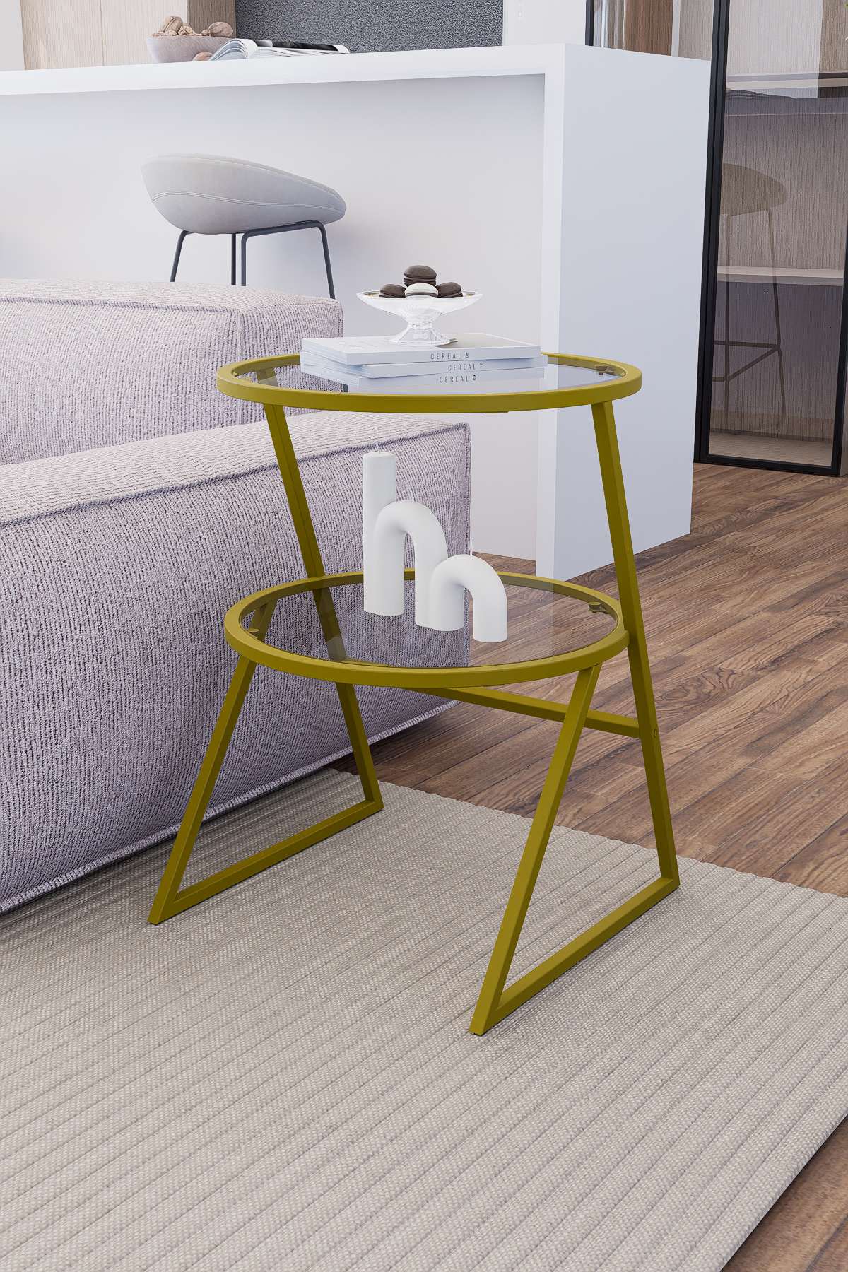 Mesa Lateral Dourada com Tampo de Vidro Temperado - Design Moderno em Metal e Vidro Cristalino 42x55x42cm