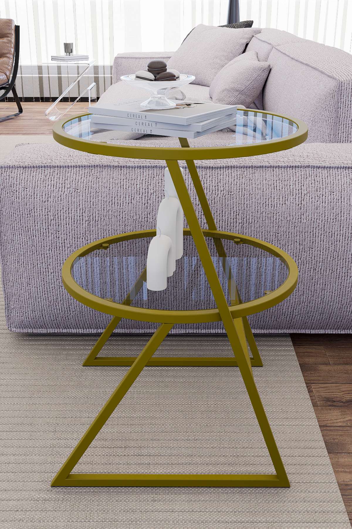 Mesa Lateral Dourada com Tampo de Vidro Temperado - Design Moderno em Metal e Vidro Cristalino 42x55x42cm