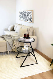 Mesa Lateral Preta em Vidro Temperado e Metal - 42x55x42cm - Design Moderno e Elegante