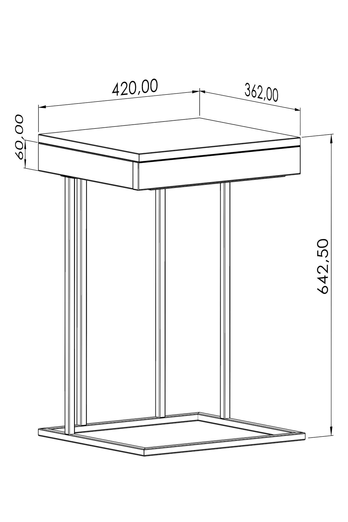 Mesa Lateral Preta em Metal e Melamina - Design Moderno e Resistente 42x64x36cm
