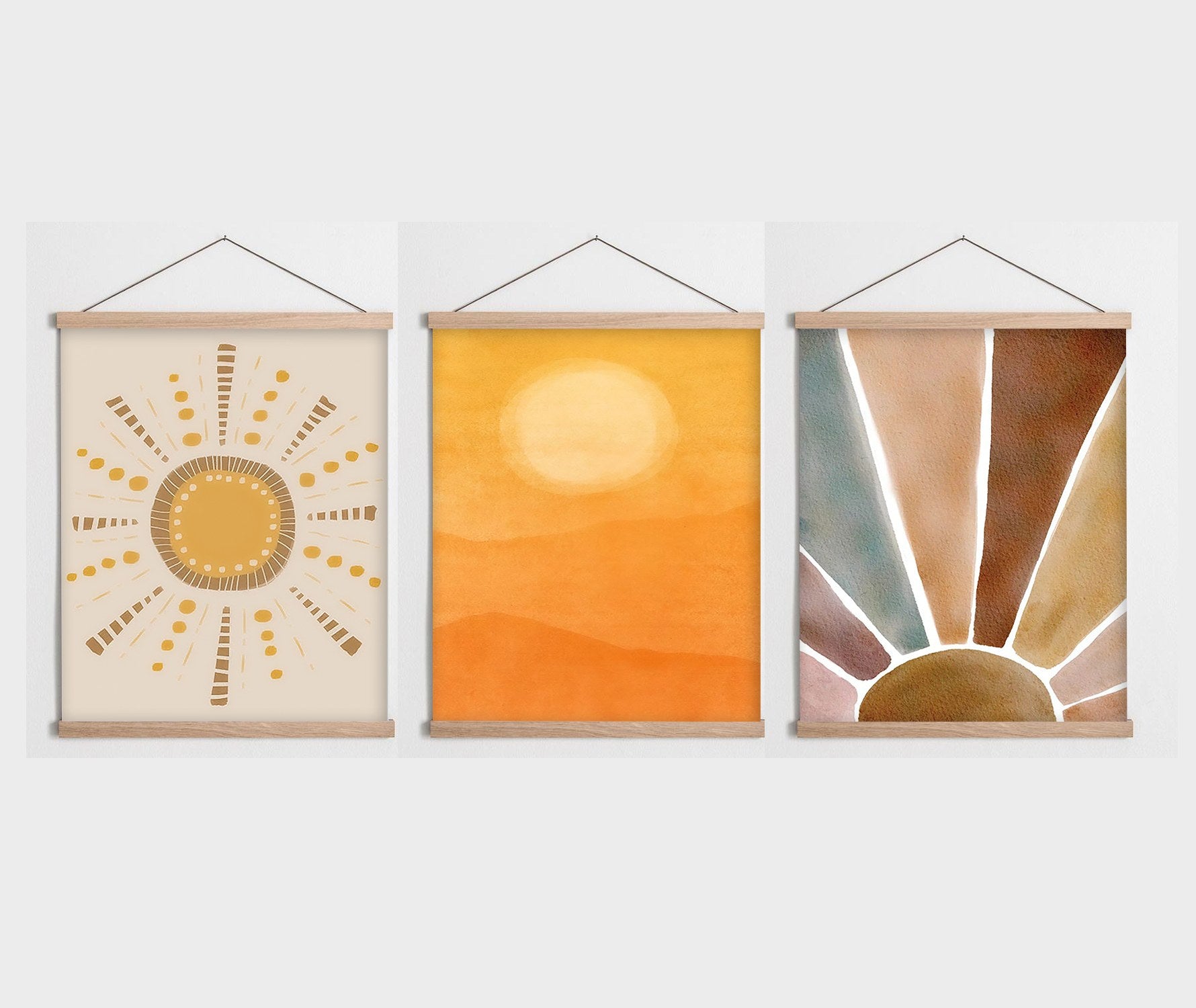 Quadro Decorativo Triplo SRG07 (3 Peças) 40x60 cm – Multicolor, Tela 50% Poliéster/50% Algodão, Moldura de Madeira