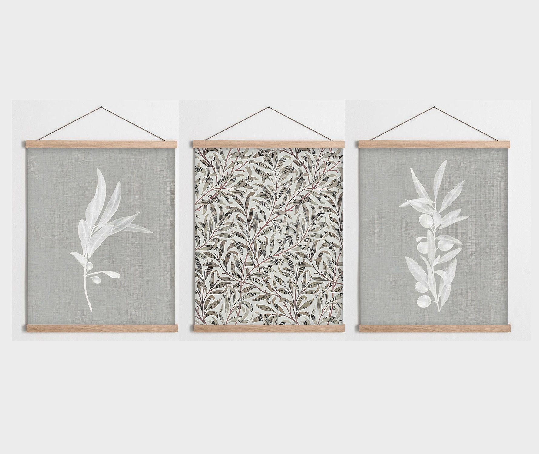 Conjunto de 3 Quadros Decorativos Multicolor com Moldura de Madeira - 40x60cm - Tela Mista Poliéster/Algodão