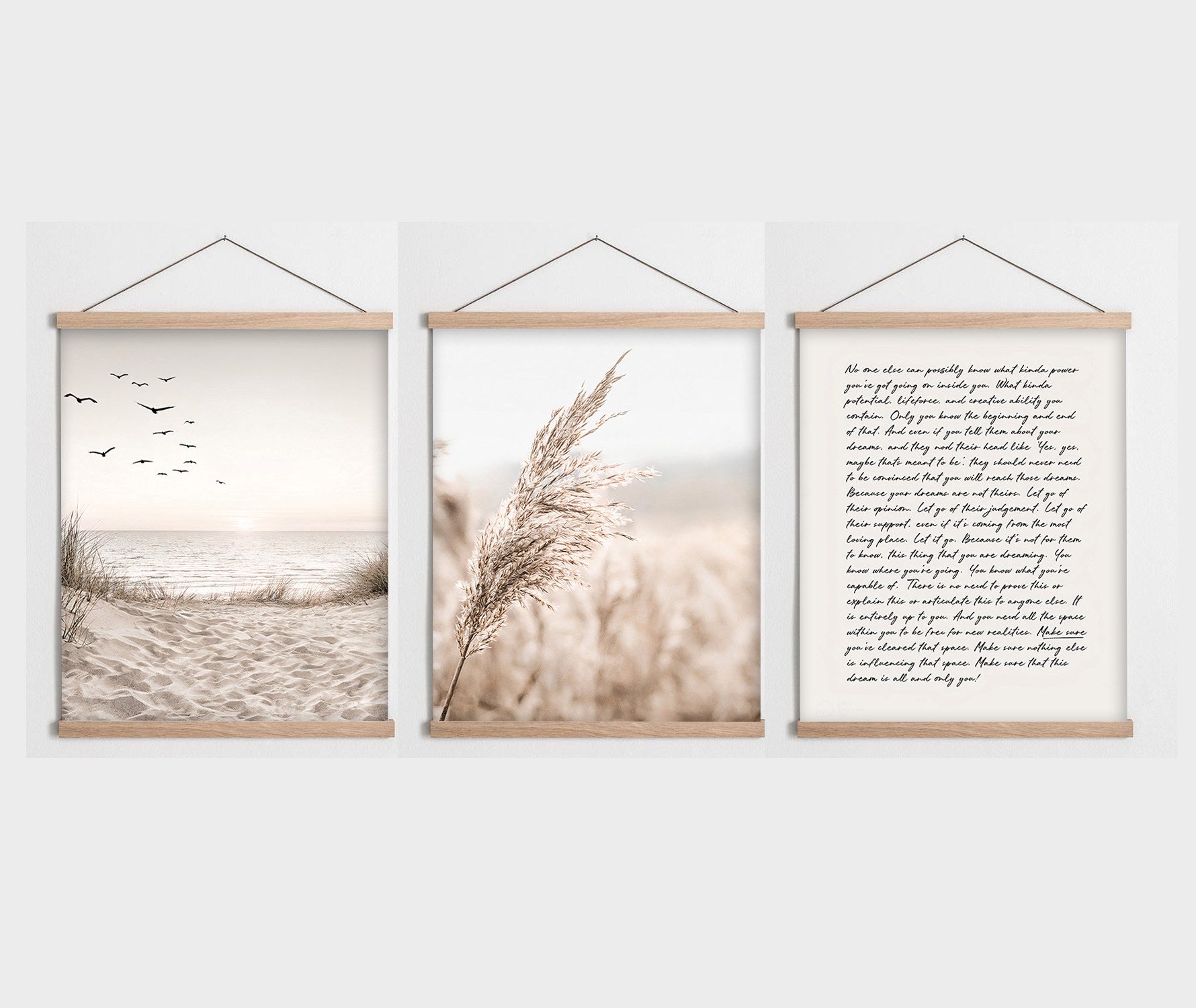 Tríptico Decorativo Multicolor em Tela (Poliéster/Algodão) com Moldura de Madeira — 40 x 60 cm (3 Peças)