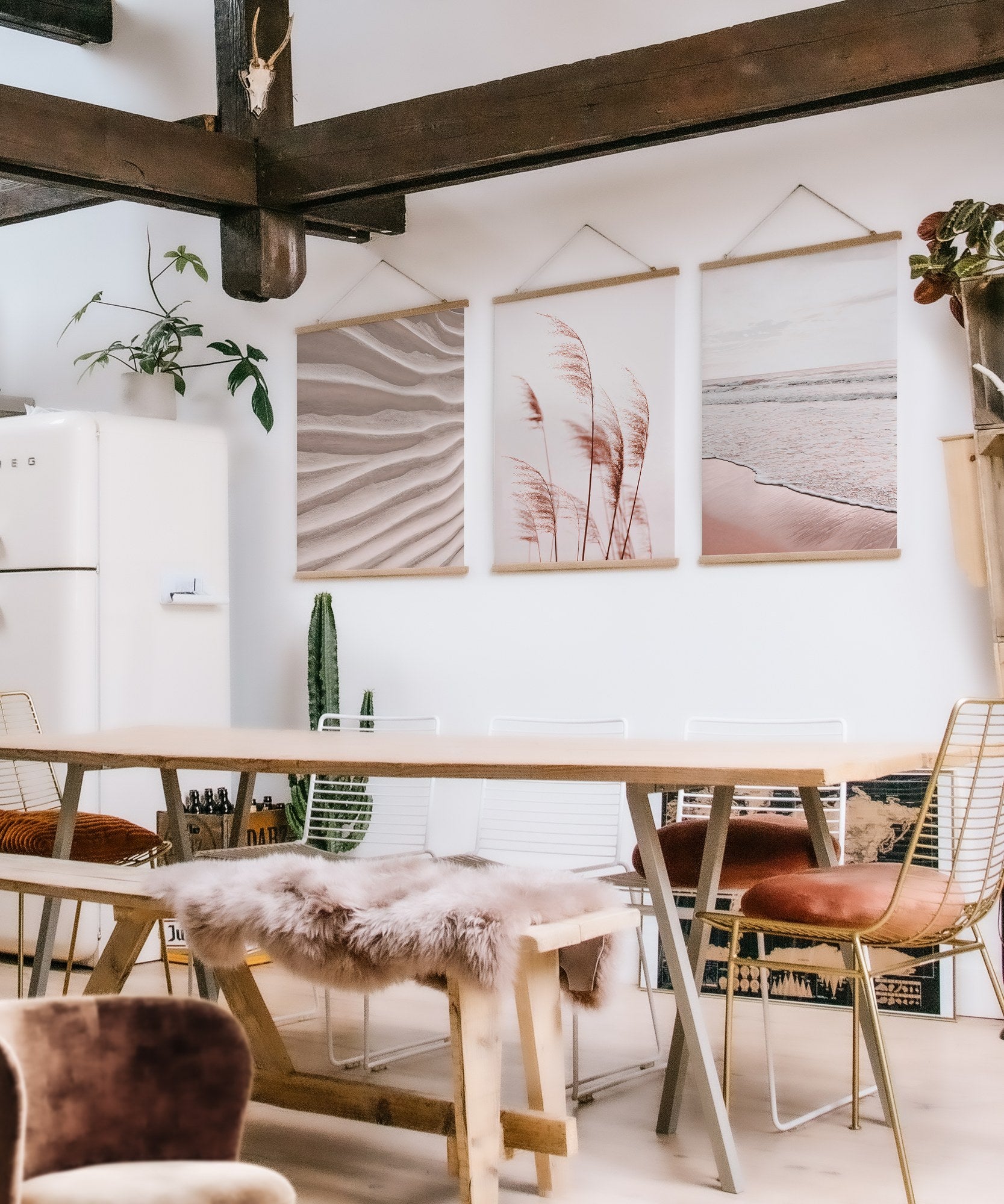 Quadro Decorativo Emoldurado Multicolor SRG12 - 3 Peças 40x60cm Moldura Madeira