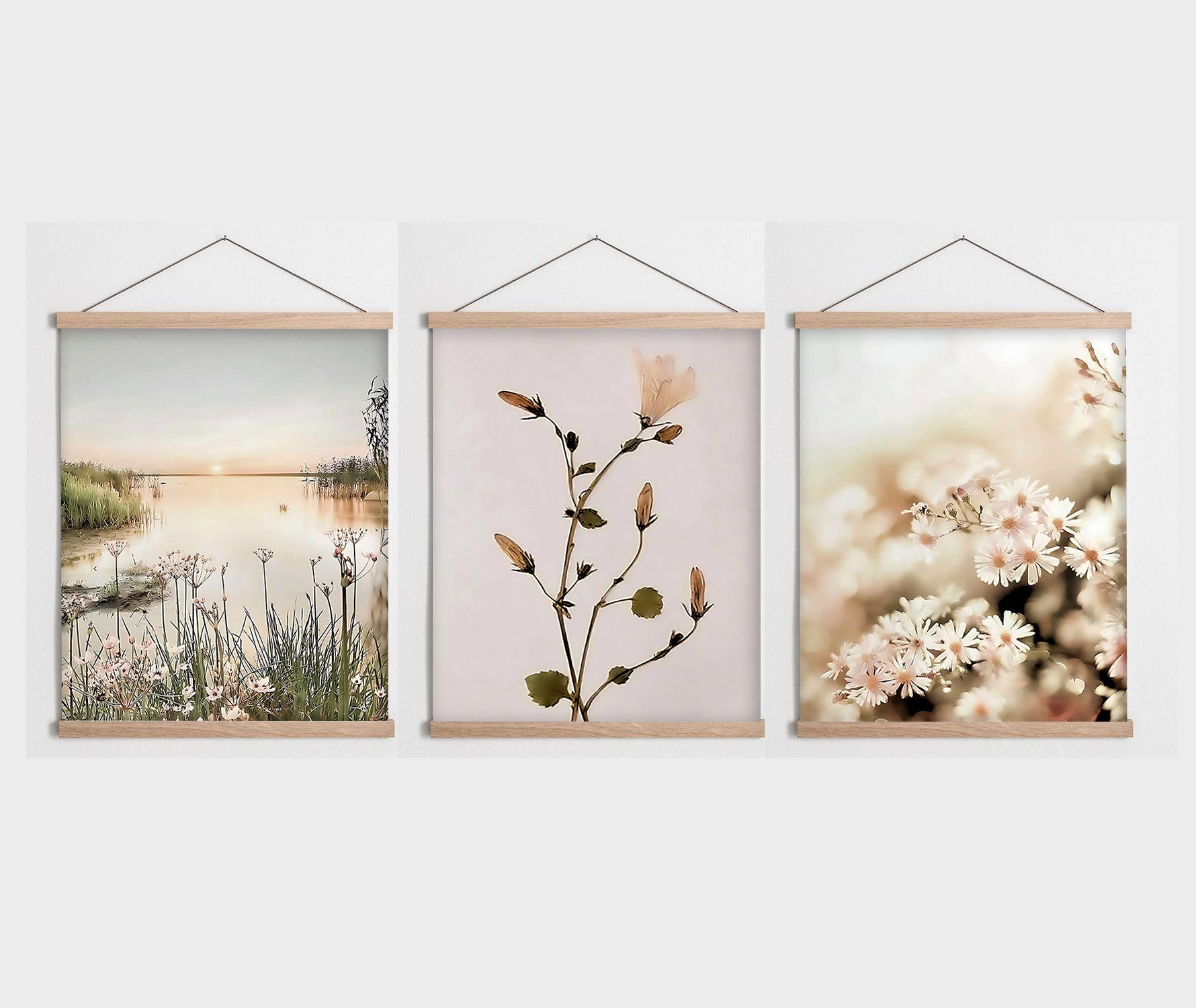 Conjunto de 3 Quadros Decorativos Multicolor SRG14 - Moldura em Madeira 40x60cm - Arte Moderna para Decoração de Interiores