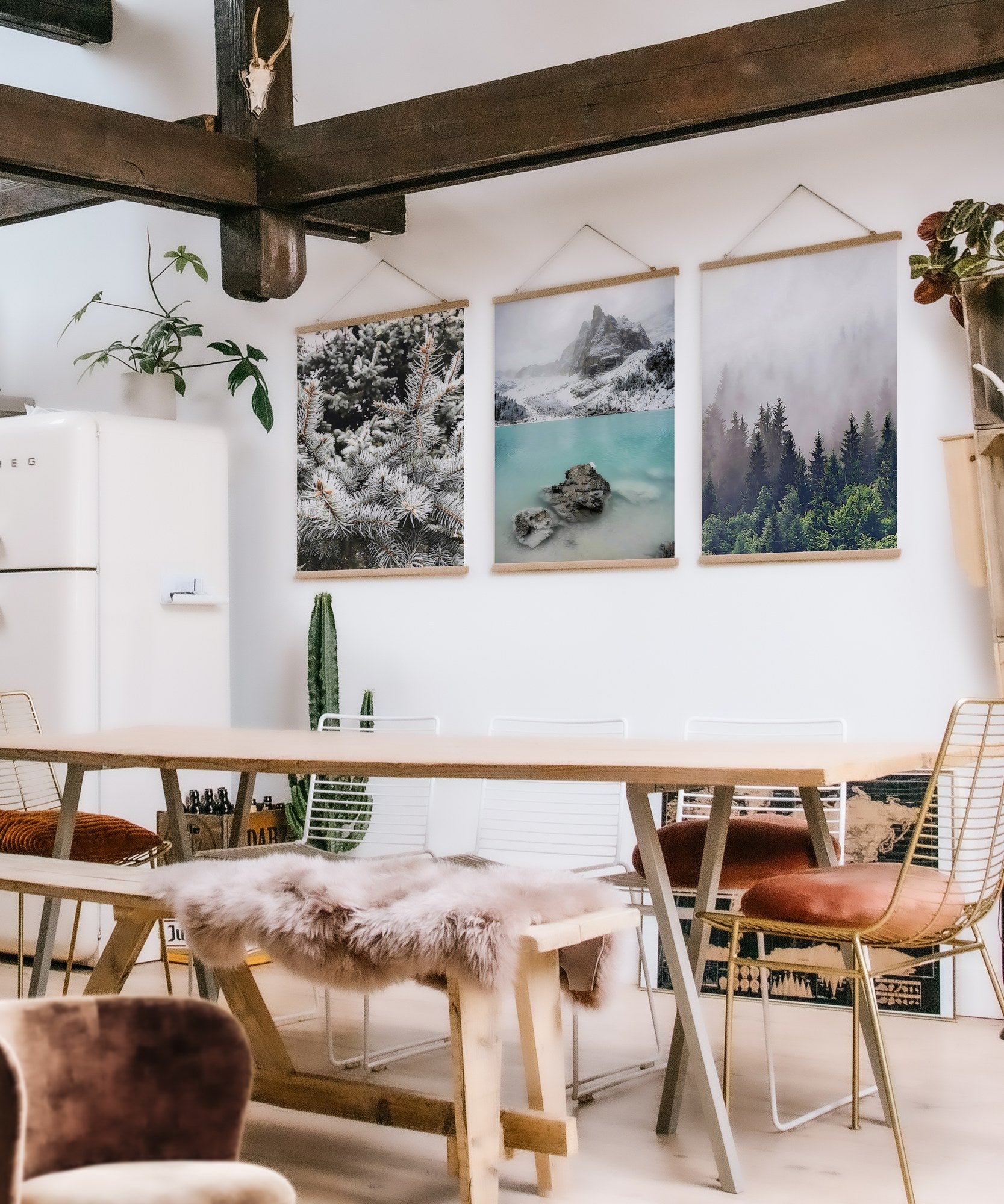 Quadro Decorativo Emoldurado Multicolor - 3 Peças em Madeira 40x60cm