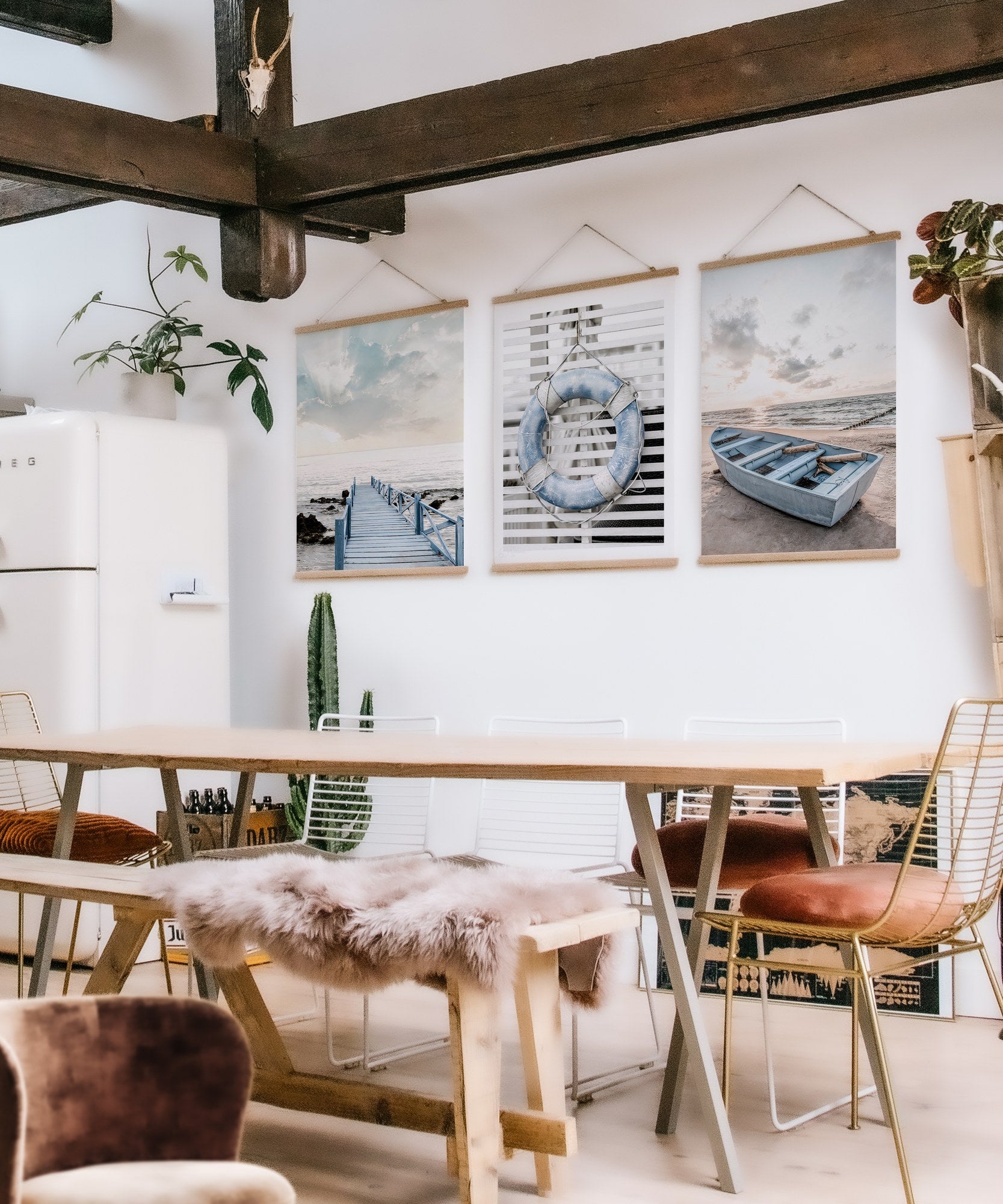 Conjunto de 3 Quadros Decorativos Multicolor SRG18 - Moldura em Madeira 40x60cm - Arte Moderna para Decoração de Interiores