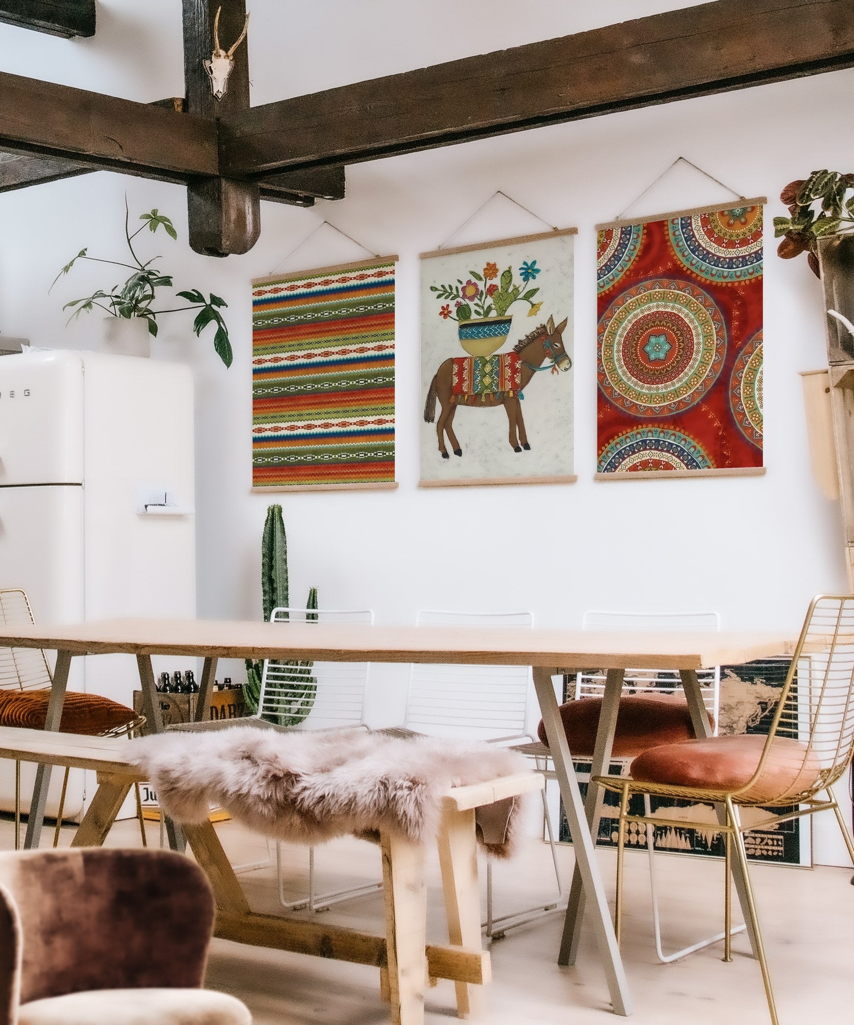 SRG20 Quadro Decorativo com Moldura – Conjunto 3 Peças, Multicolor, 40x60 cm, Tela 50% Poliéster/50% Algodão, Moldura de Madeira