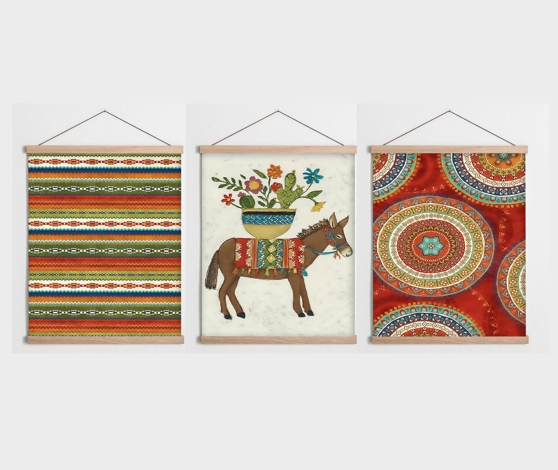 SRG20 Quadro Decorativo com Moldura – Conjunto 3 Peças, Multicolor, 40x60 cm, Tela 50% Poliéster/50% Algodão, Moldura de Madeira