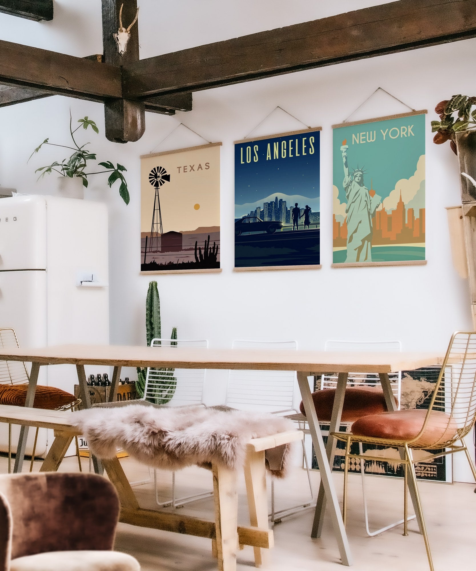 Conjunto de 3 Quadros Decorativos Multicolor SRG21 - Moldura em Madeira 40x60cm