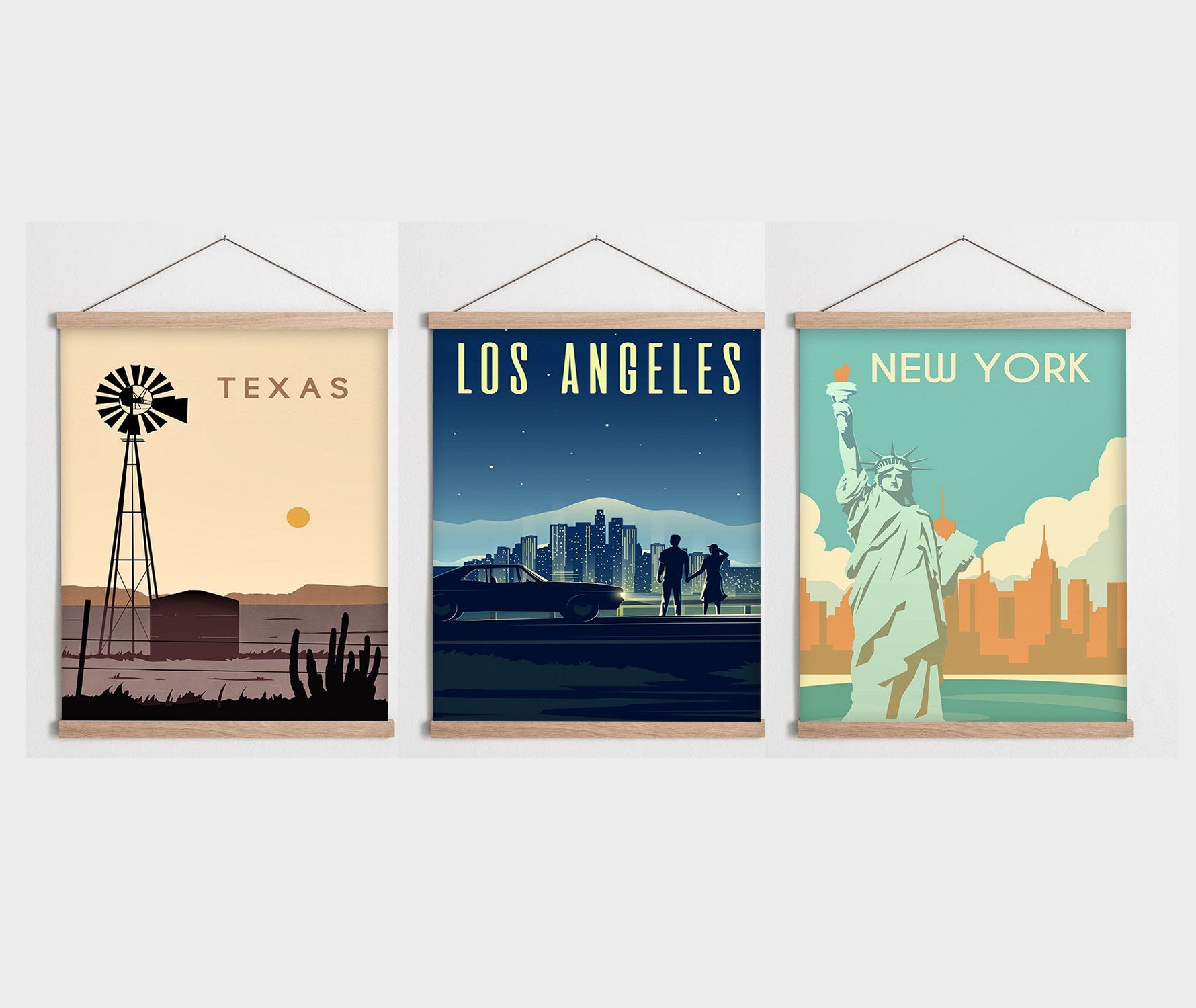 Conjunto de 3 Quadros Decorativos Multicolor SRG21 - Moldura em Madeira 40x60cm