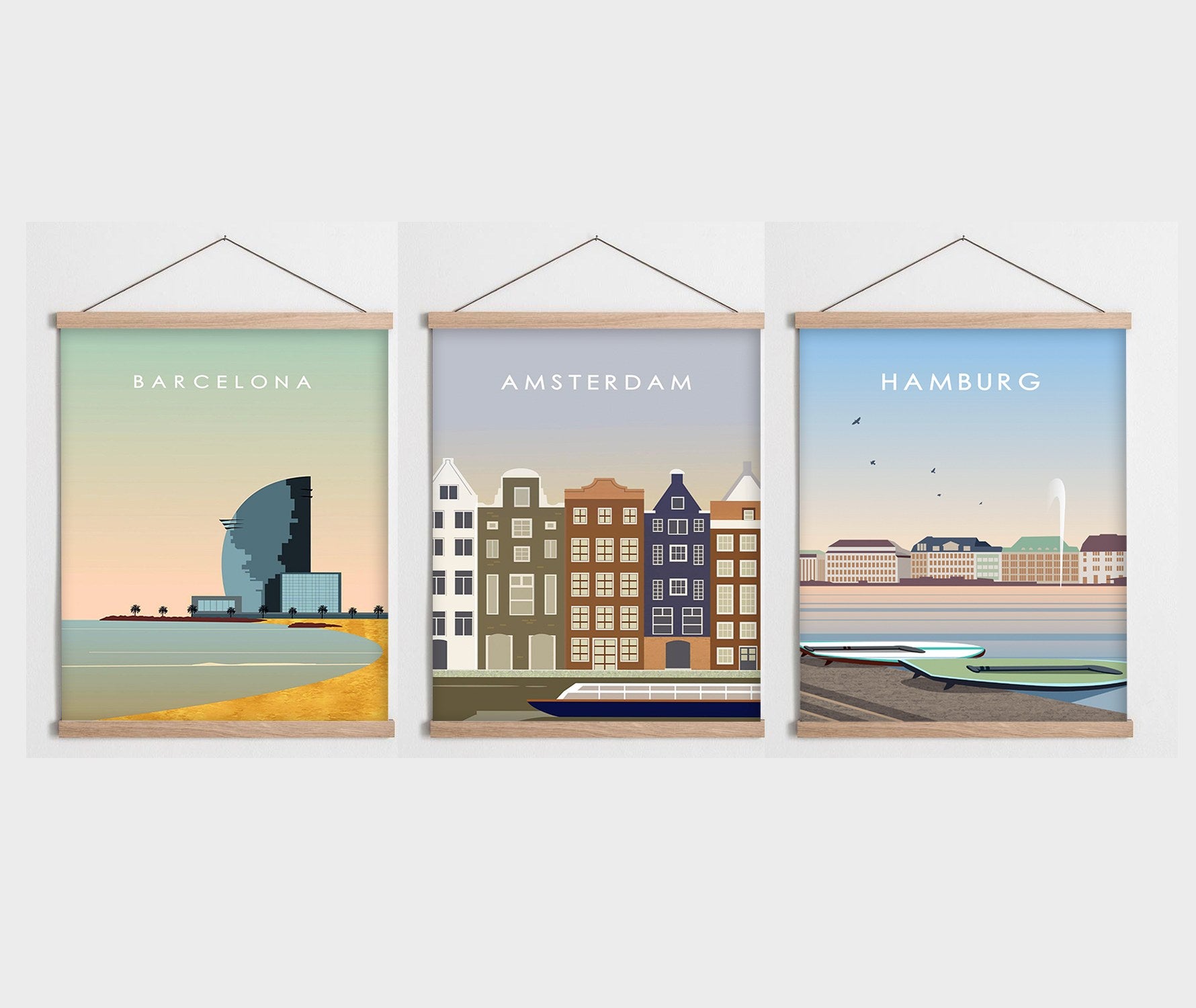 Conjunto de 3 Quadros Decorativos Multicolor SRG22 - Moldura em Madeira 40x60cm