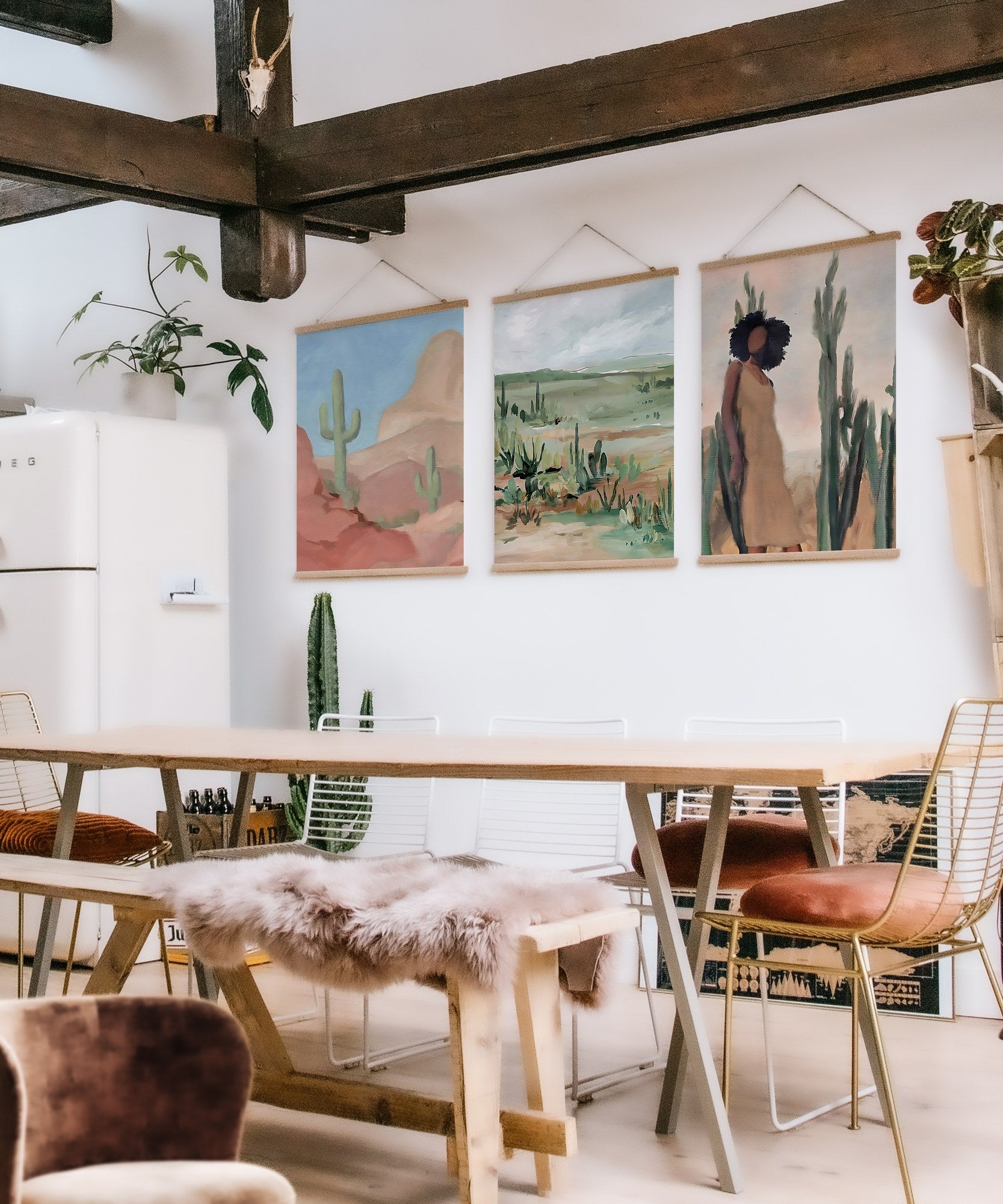 Conjunto de 3 Quadros Decorativos Multicolor SRG23 - Moldura em Madeira 40x60cm - Arte Moderna para Decoração de Interiores