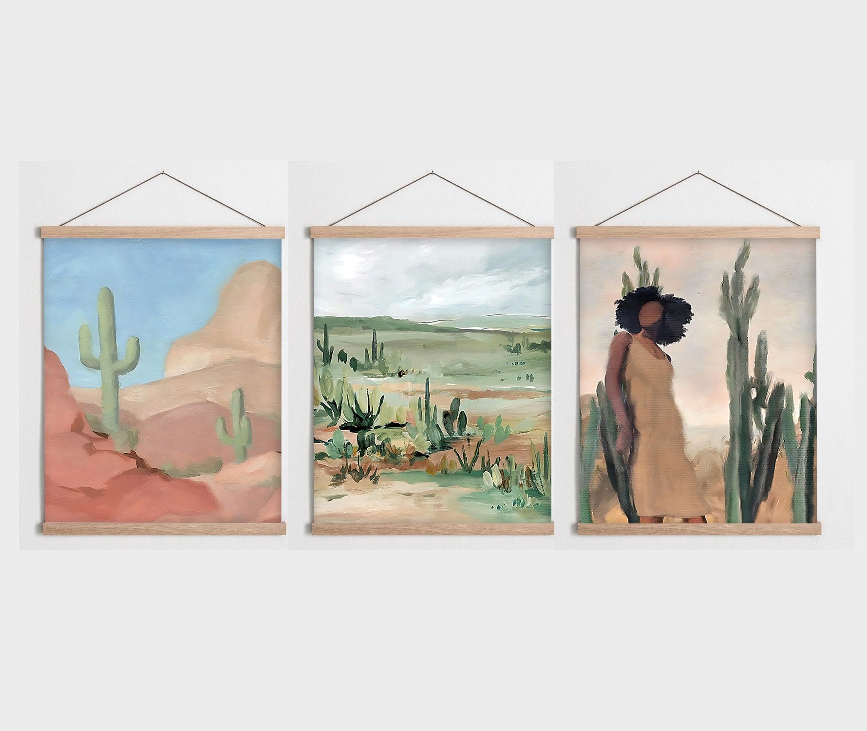 Conjunto de 3 Quadros Decorativos Multicolor SRG23 - Moldura em Madeira 40x60cm - Arte Moderna para Decoração de Interiores