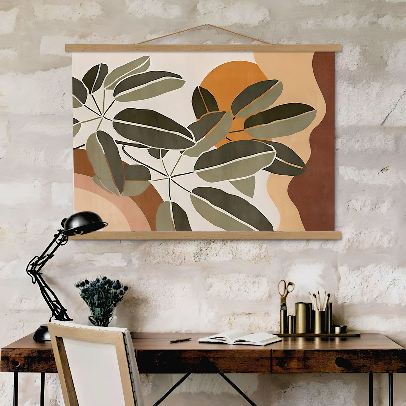 Quadro Decorativo Emoldurado MRG10 Multicolor 50x70cm - Moldura Madeira 100% e Tecido Misto Poliéster/Algodão