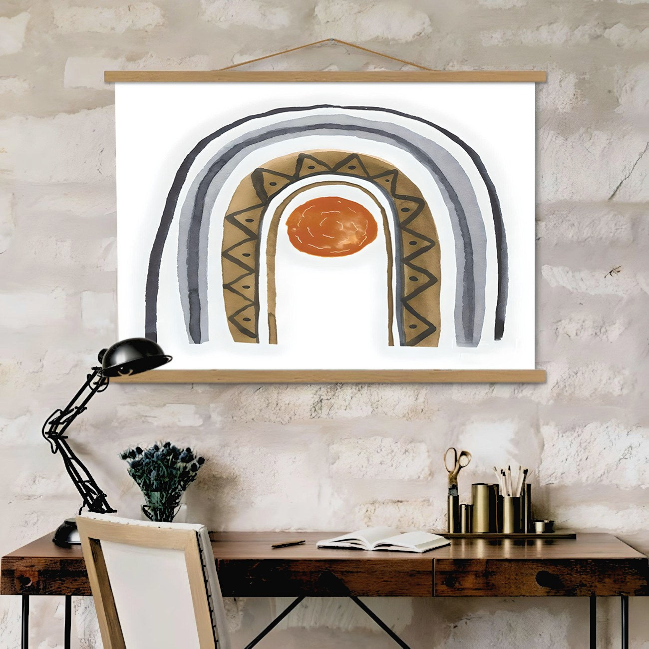 Quadro Decorativo Emoldurado MRG16 Multicolor 50x70cm - Moldura Madeira 100% e Tecido Misto Poliéster/Algodão