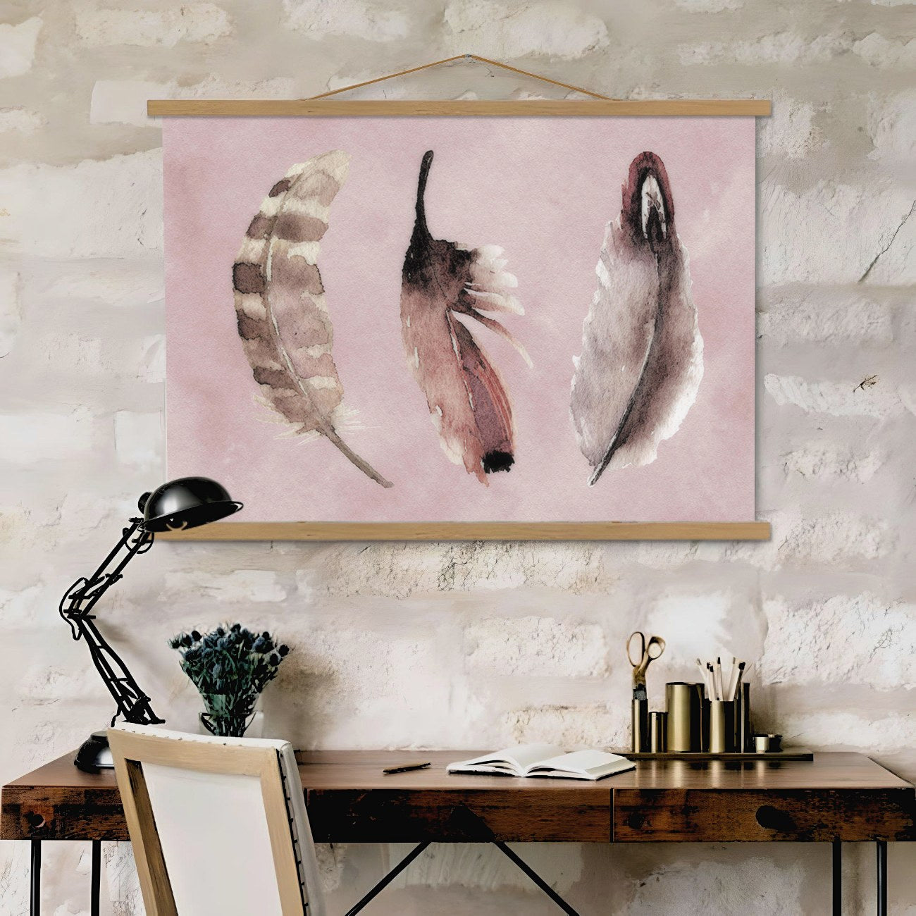 Quadro Decorativo Emoldurado MRG19 Multicolor 50x70cm - Moldura Madeira 100% e Tecido Misto Poliéster/Algodão