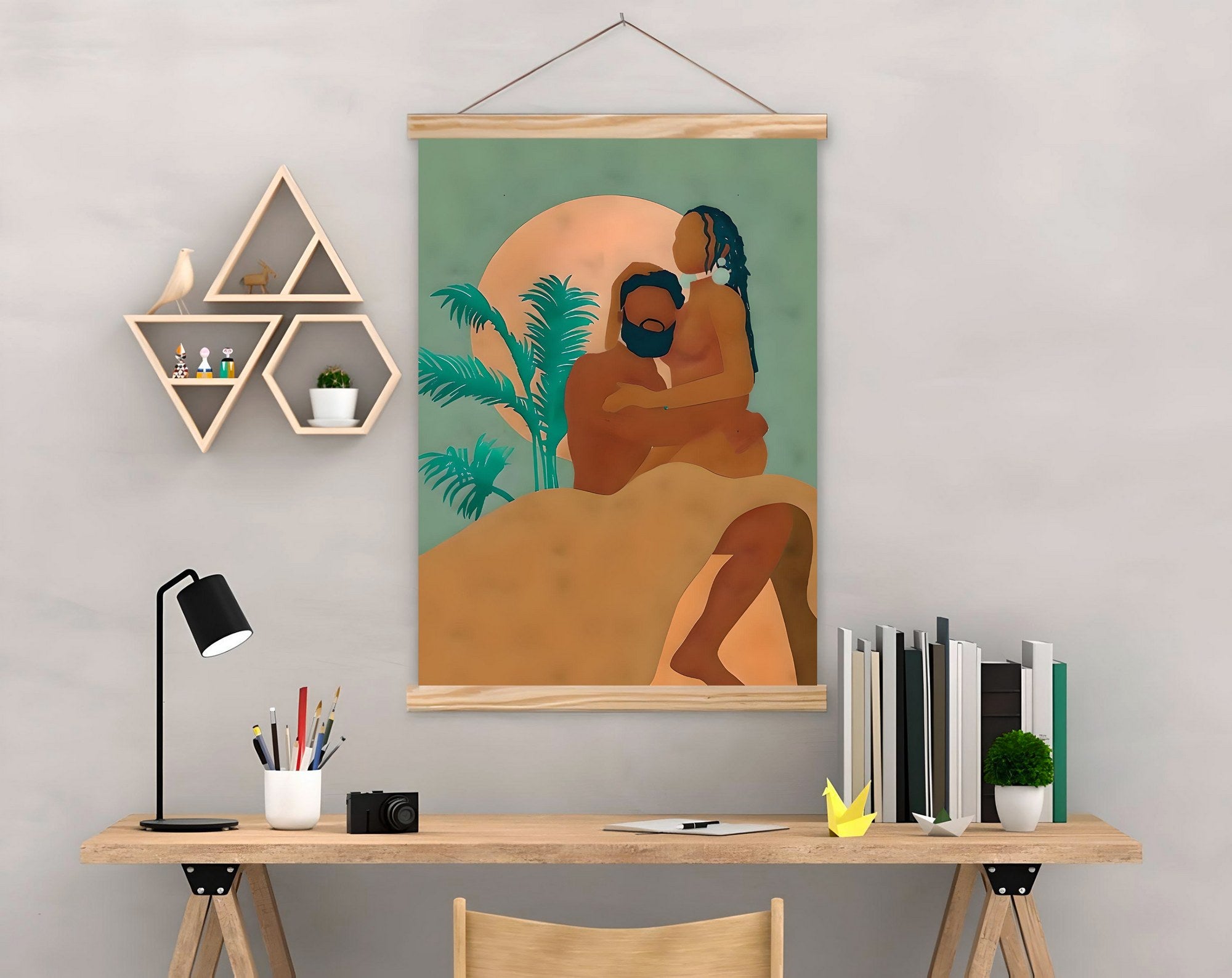 Quadro Decorativo Emoldurado MRG21 Multicolor 50x70cm - Moldura Madeira 100% e Tecido Misto Poliéster/Algodão